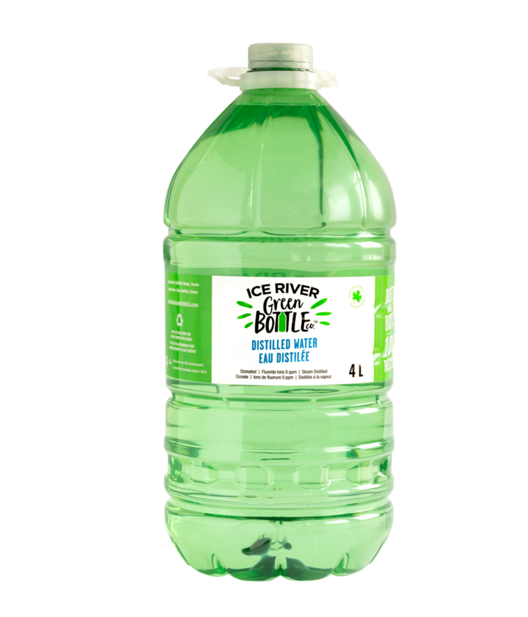Ice River Green Bottle Distilled Water, 4-L Front_Flat