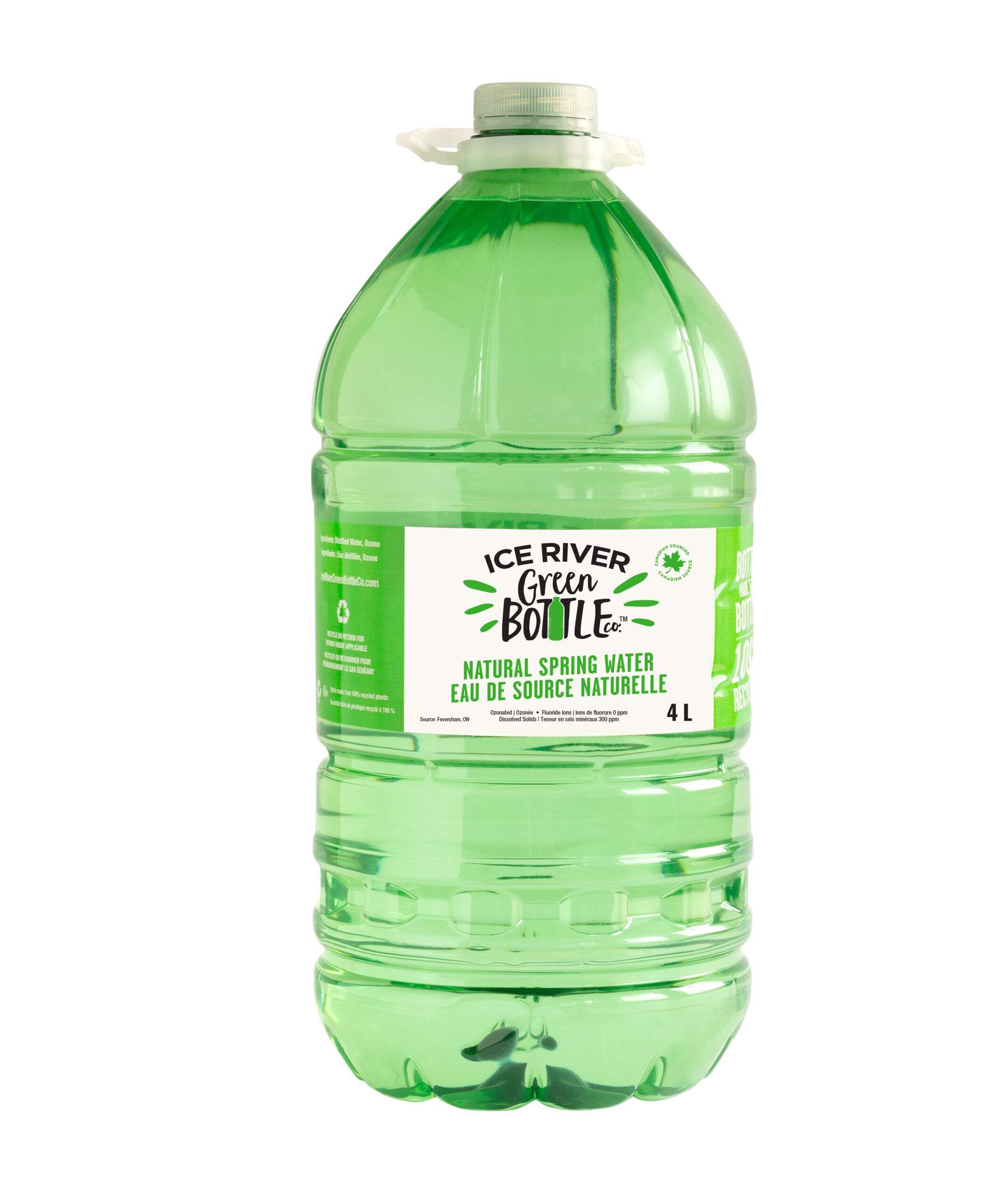 Ice River Green Bottle Natural Spring Water, 4-L Front_Flat