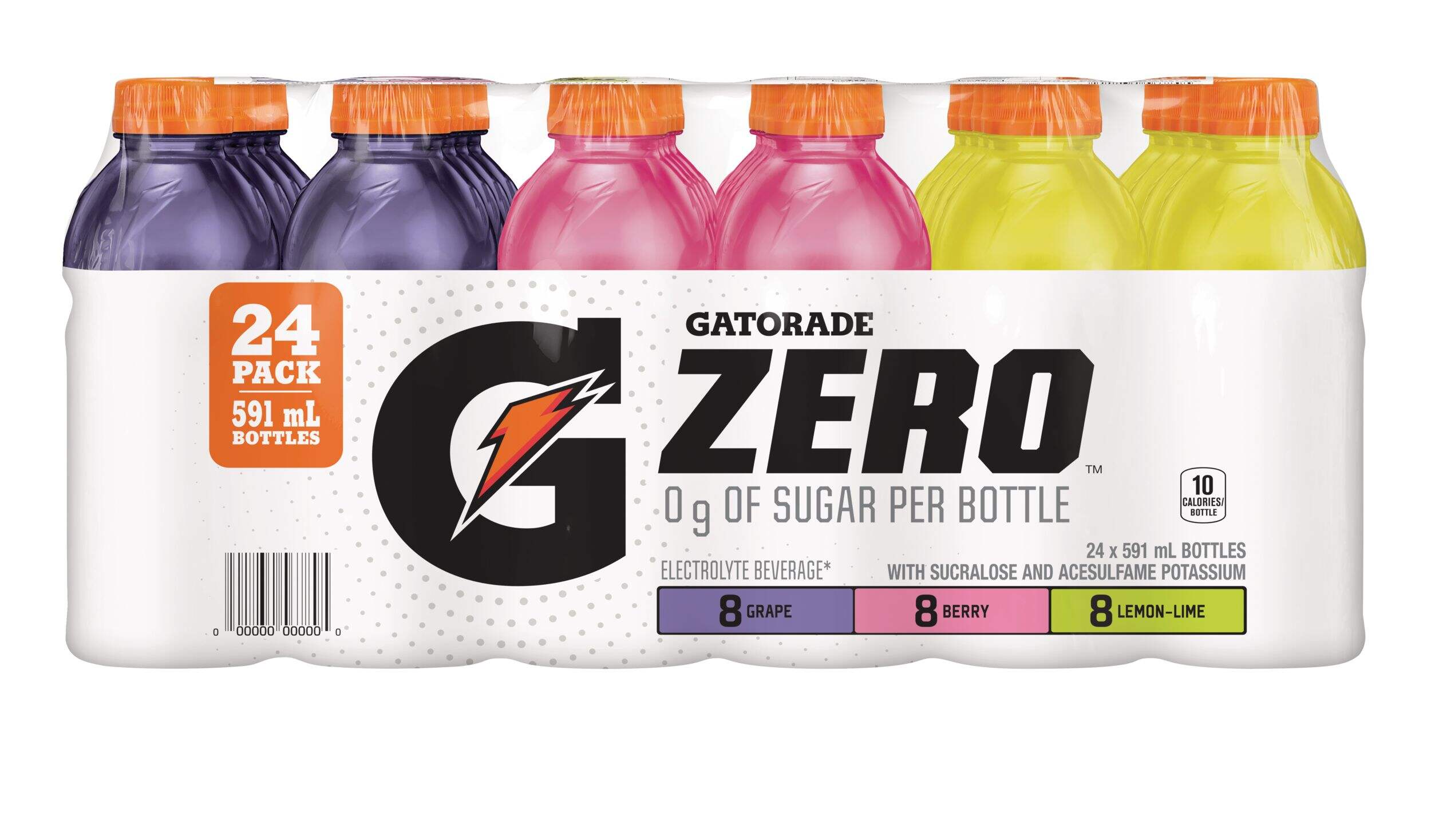 Gatorade G Zero Variety, Berry/Lemon Lime/Grape, 24-pk Front_Flat