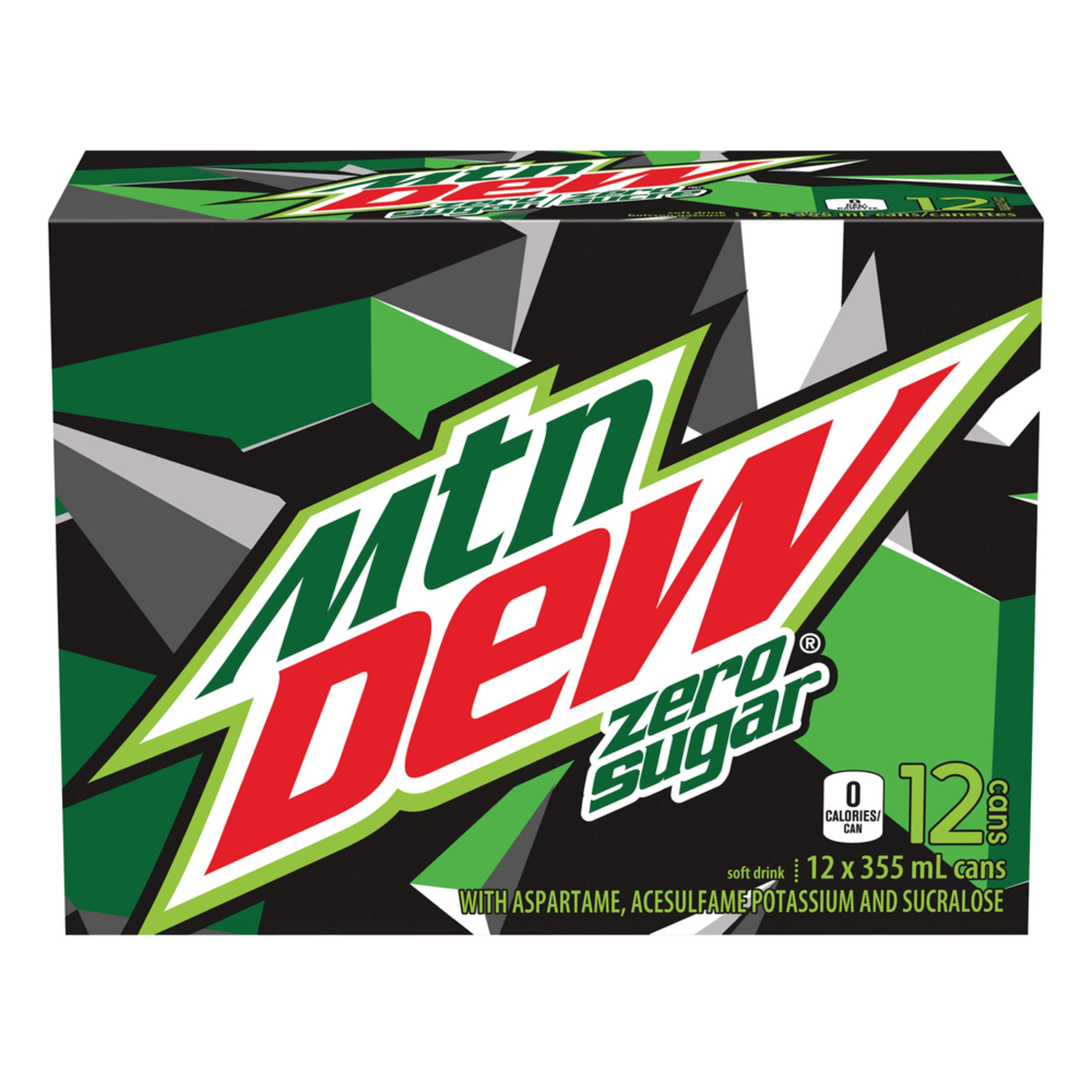 Mountain Dew Zero Sugar Soft Drink, 355-mL, 12-pk Front_Elevated