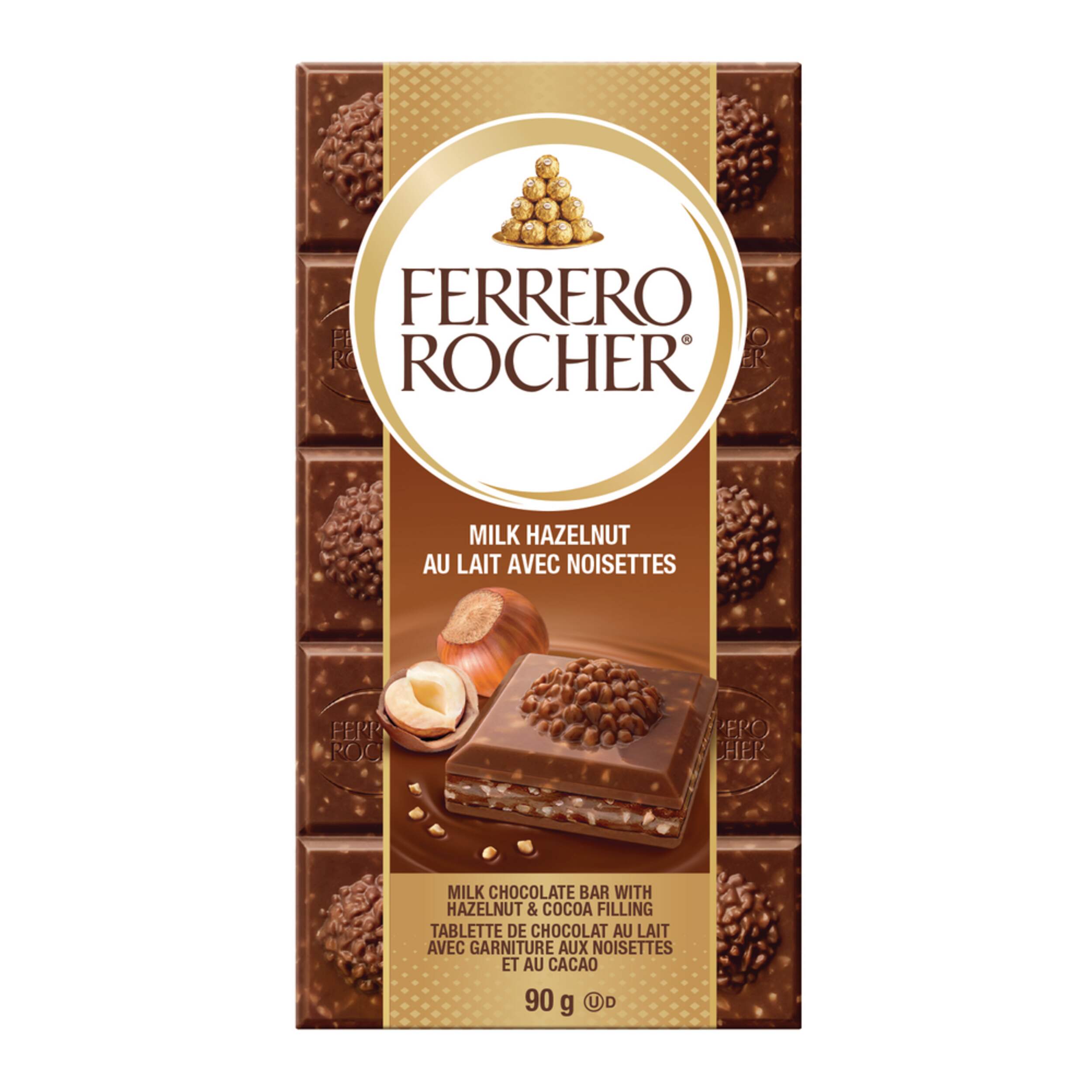 Rocher Milk Chocolate Hazelnut Bar, 90-g Front_Flat