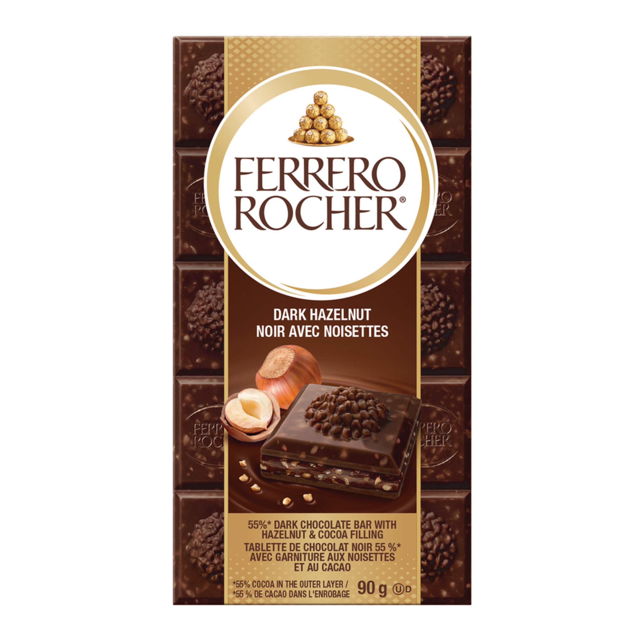Rocher Dark Chocolate Hazelnut Bar, 90-g Front_Flat