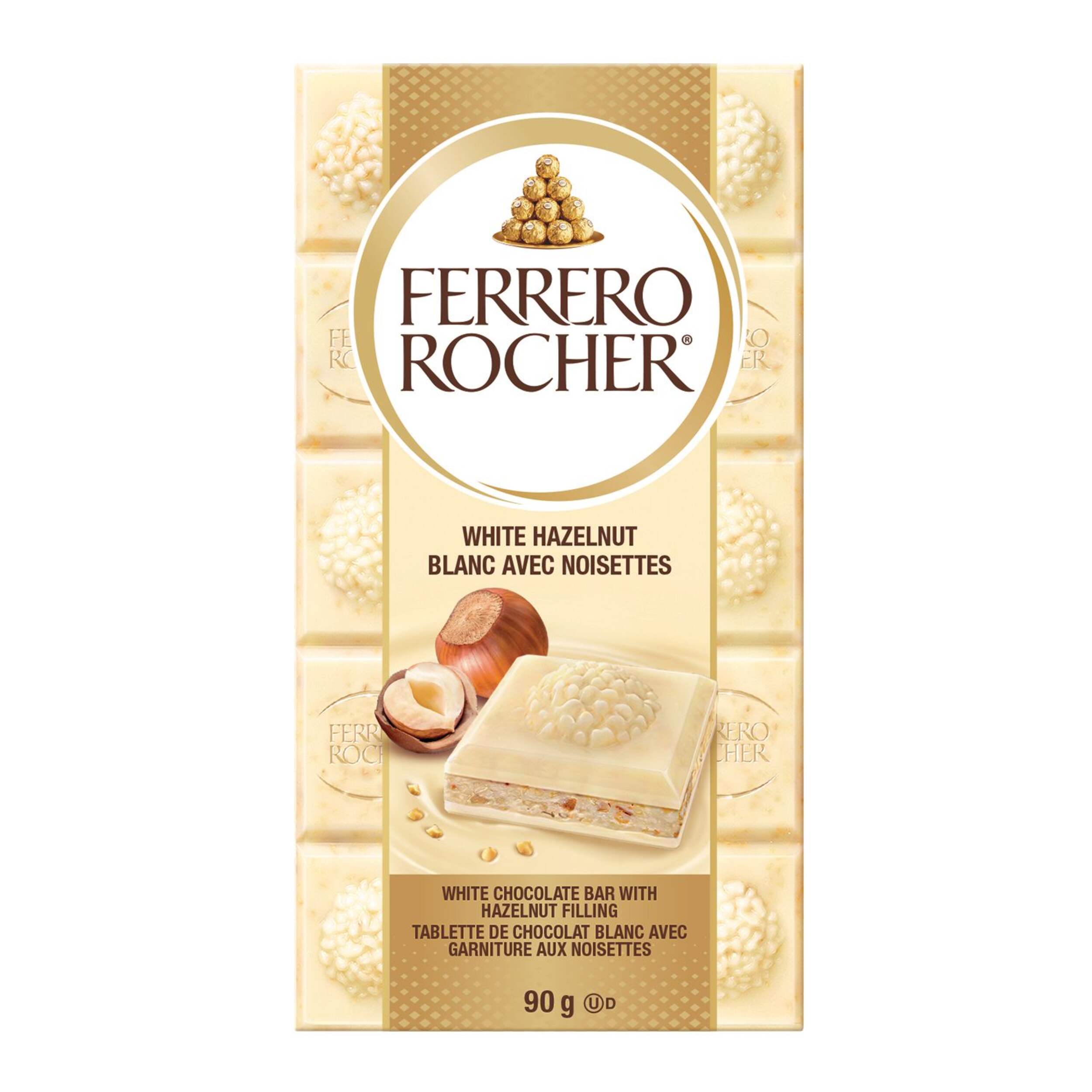 Rocher White Chocolate Hazelnut Bar, 90-g Front_Flat
