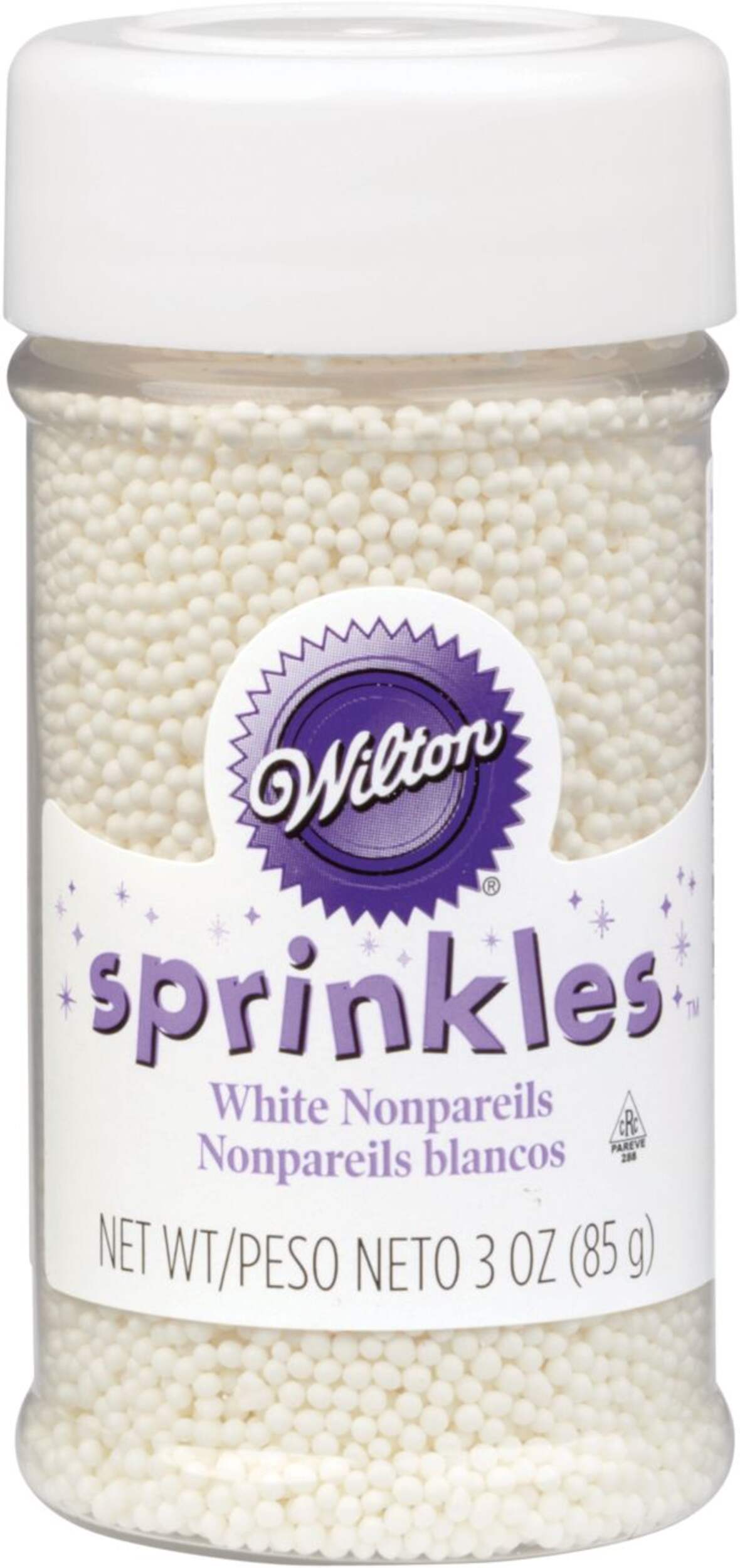 Wilton Nonpareils Edible Decorative Sprinkles, White, 3-oz, for Baking/Cake Decoration Front_Elevated