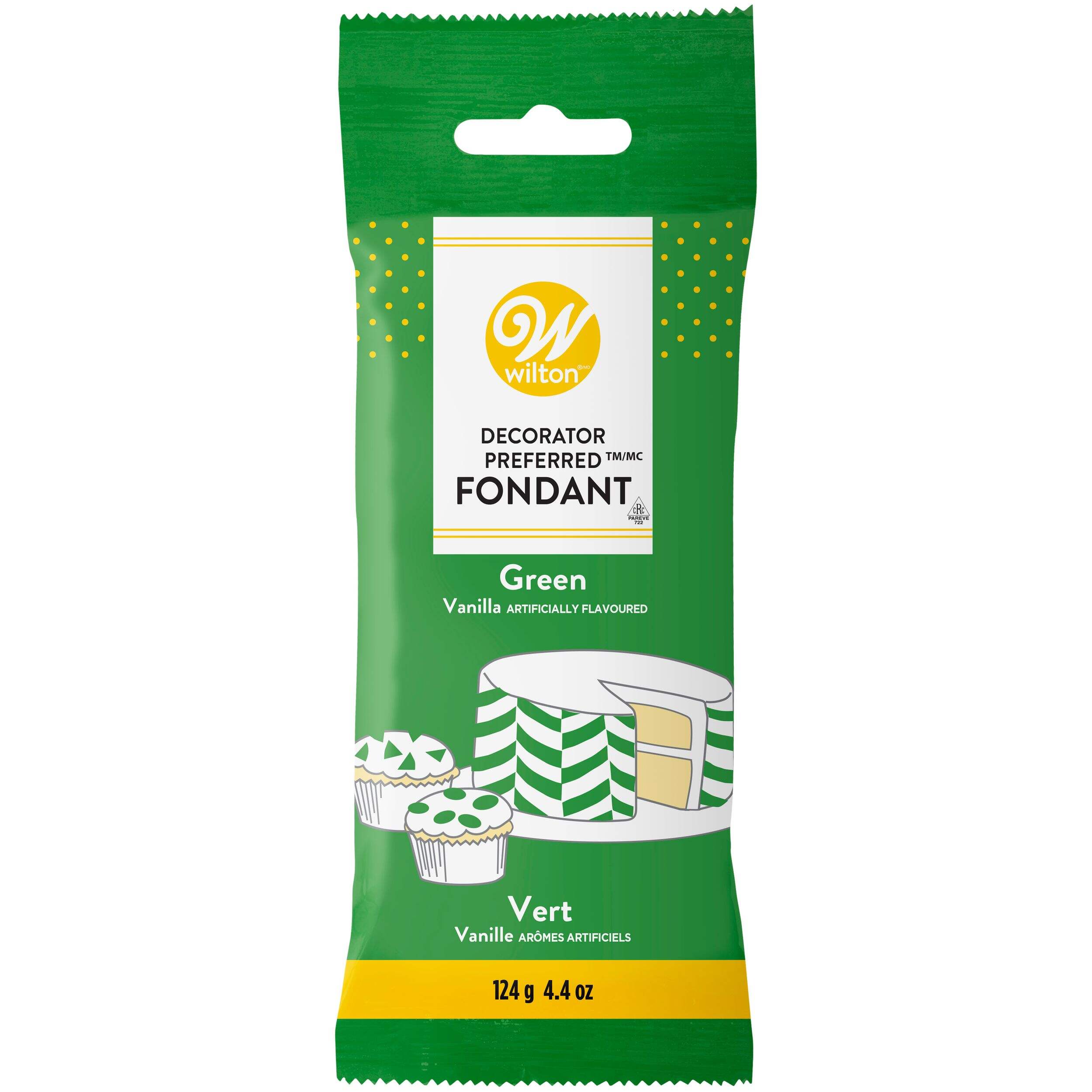 Fondant décoratif comestible Wilton Decorator Preferred, vert, 4,4 oz, aromatisé à la vanille artificiel, pour cuisson/décoration de gâteau Front_Flat