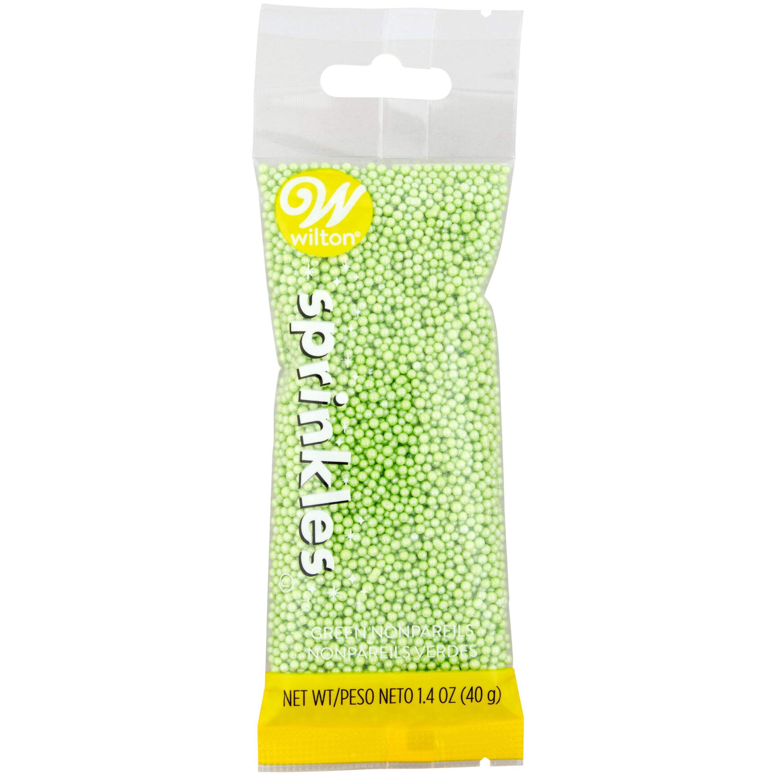 Wilton Nonpareils Edible Decorative Sprinkles, Green, 1.4-oz, for Cake Decoration Sprinkles Front_Flat