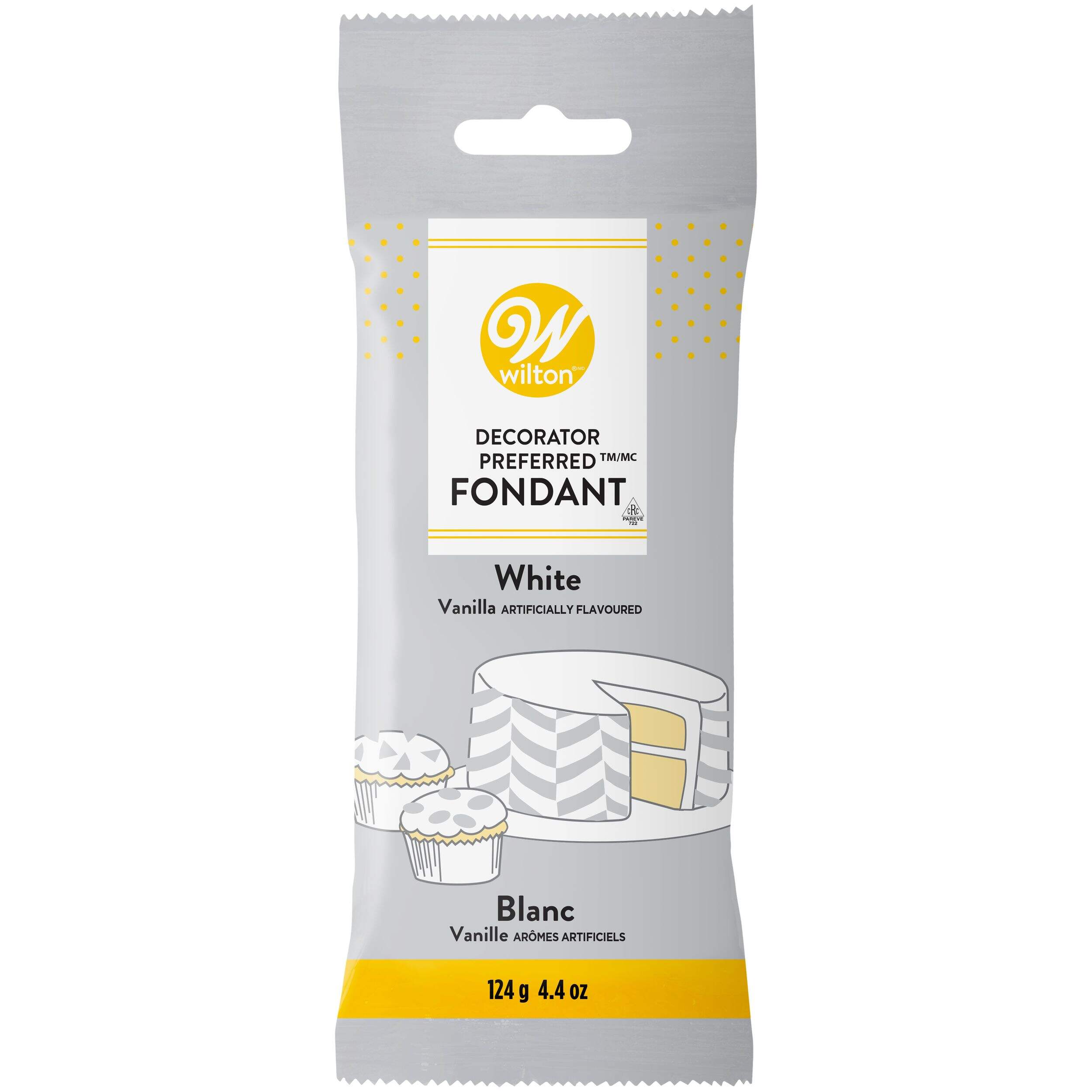 Fondant décoratif comestible Wilton Decorator Preferred, blanc, 4,4 oz, aromatisé à la vanille artificiel, pour cuisson/décoration de gâteau Front_Flat