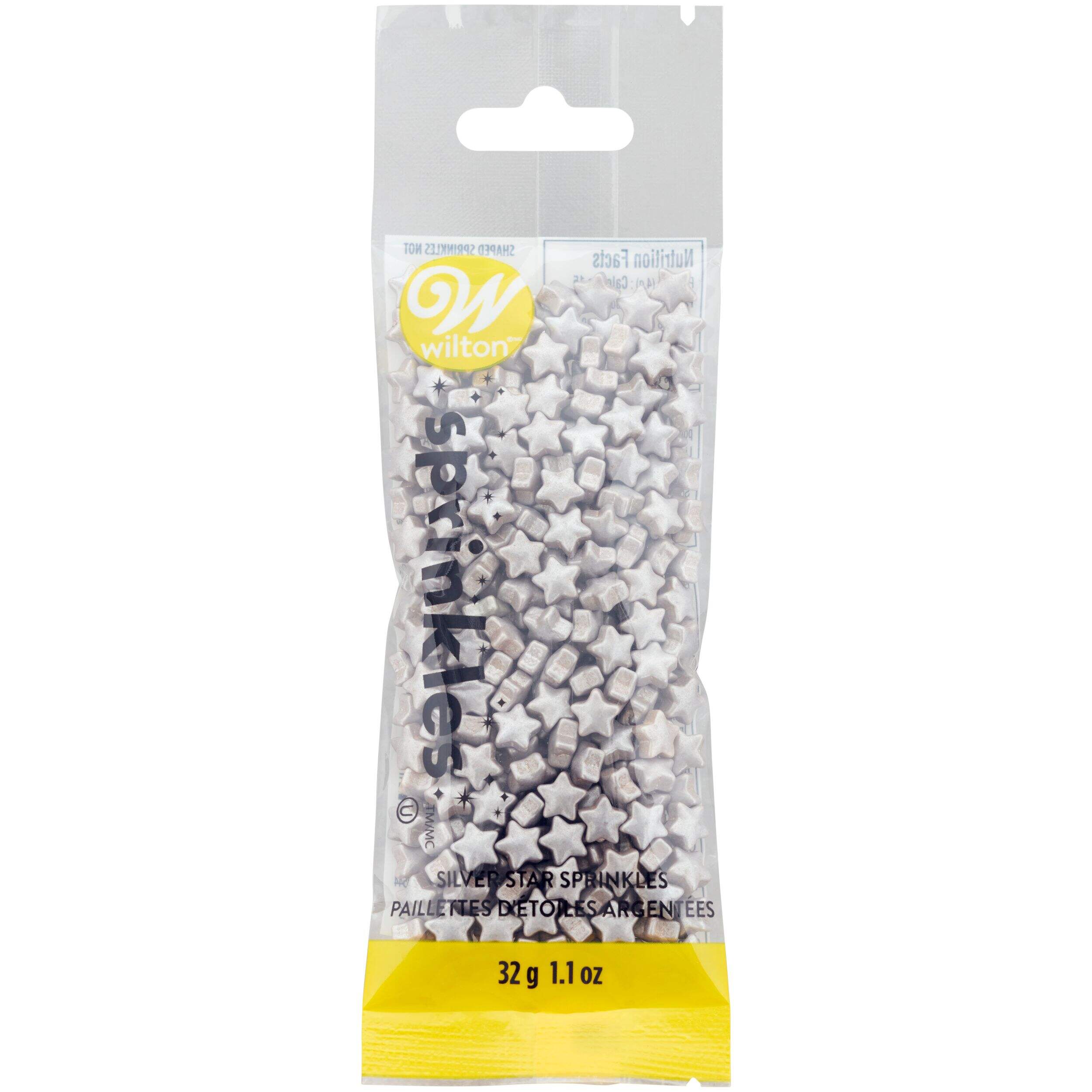 Wilton Stars Edible Decorative Sprinkles, Silver, 1.1-oz, for Baking/Cake Decoration Front_Flat