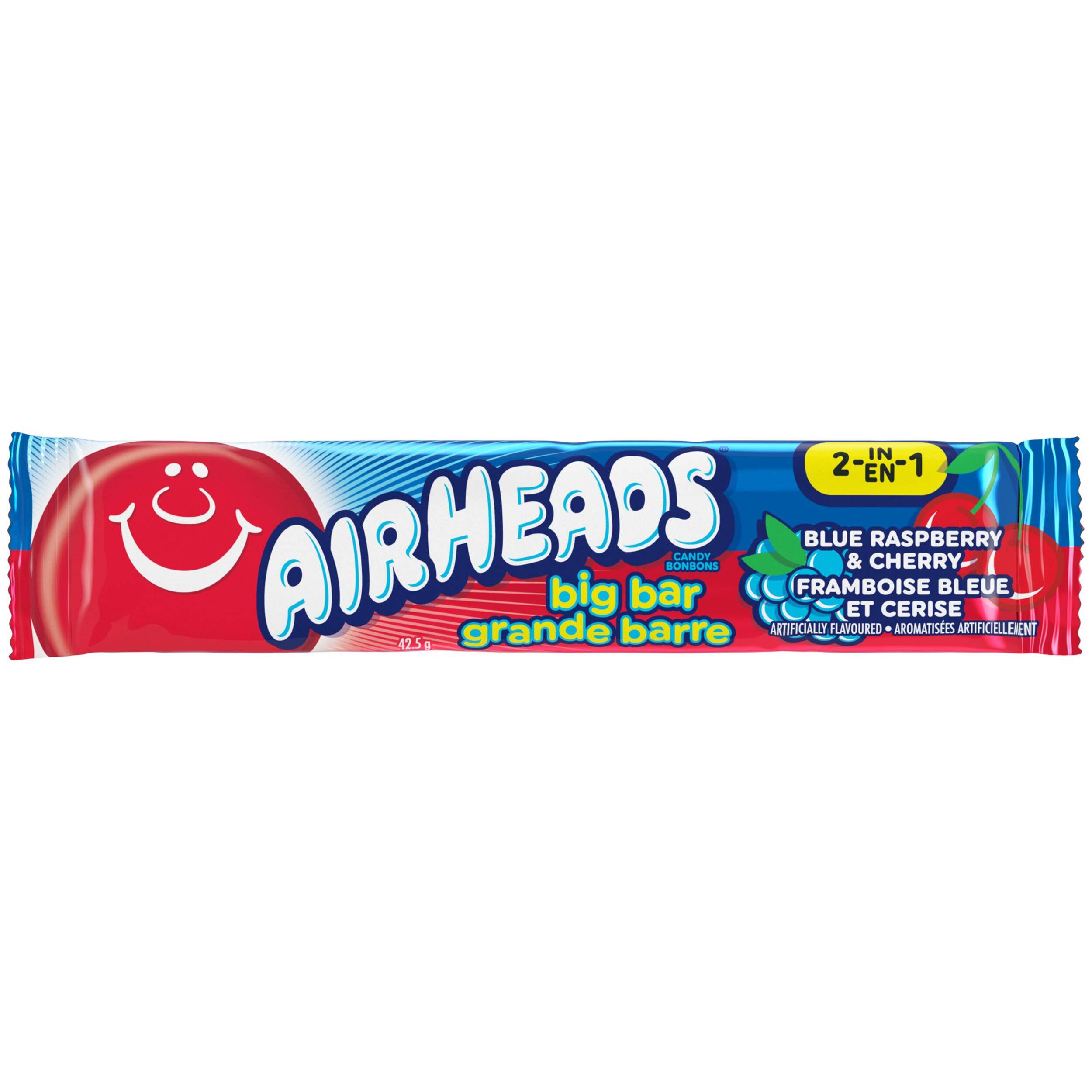 Bonbons barre 2-en-1 Airheads, framboise bleue et cerise Front_Flat