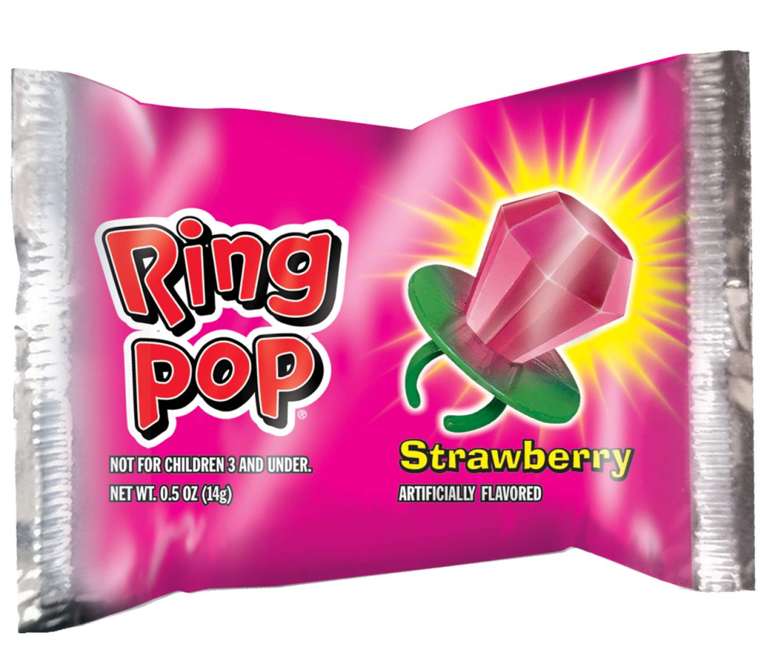 Topps Sour Ring Pop Wearable Edible Jewelry, Strawberry, Pink, Hard Candy, for Birthday/Party Favour/Bachelorette Overhead_Flat