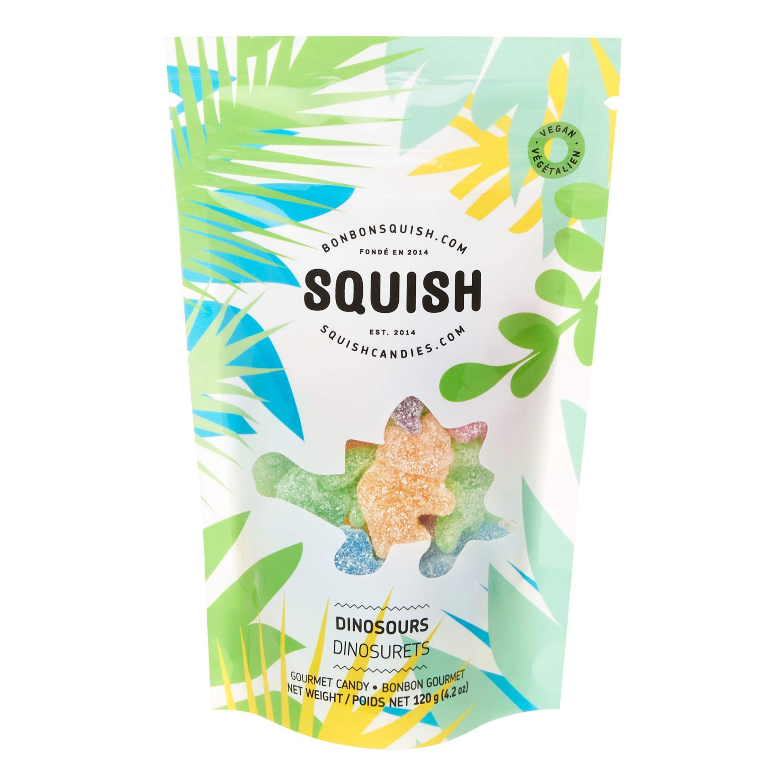 Dinosaur Gummies, Sour Flavours, Multi-Coloured, 120-g, Chewy Candy, for Birthday/Party Favour Front_Flat