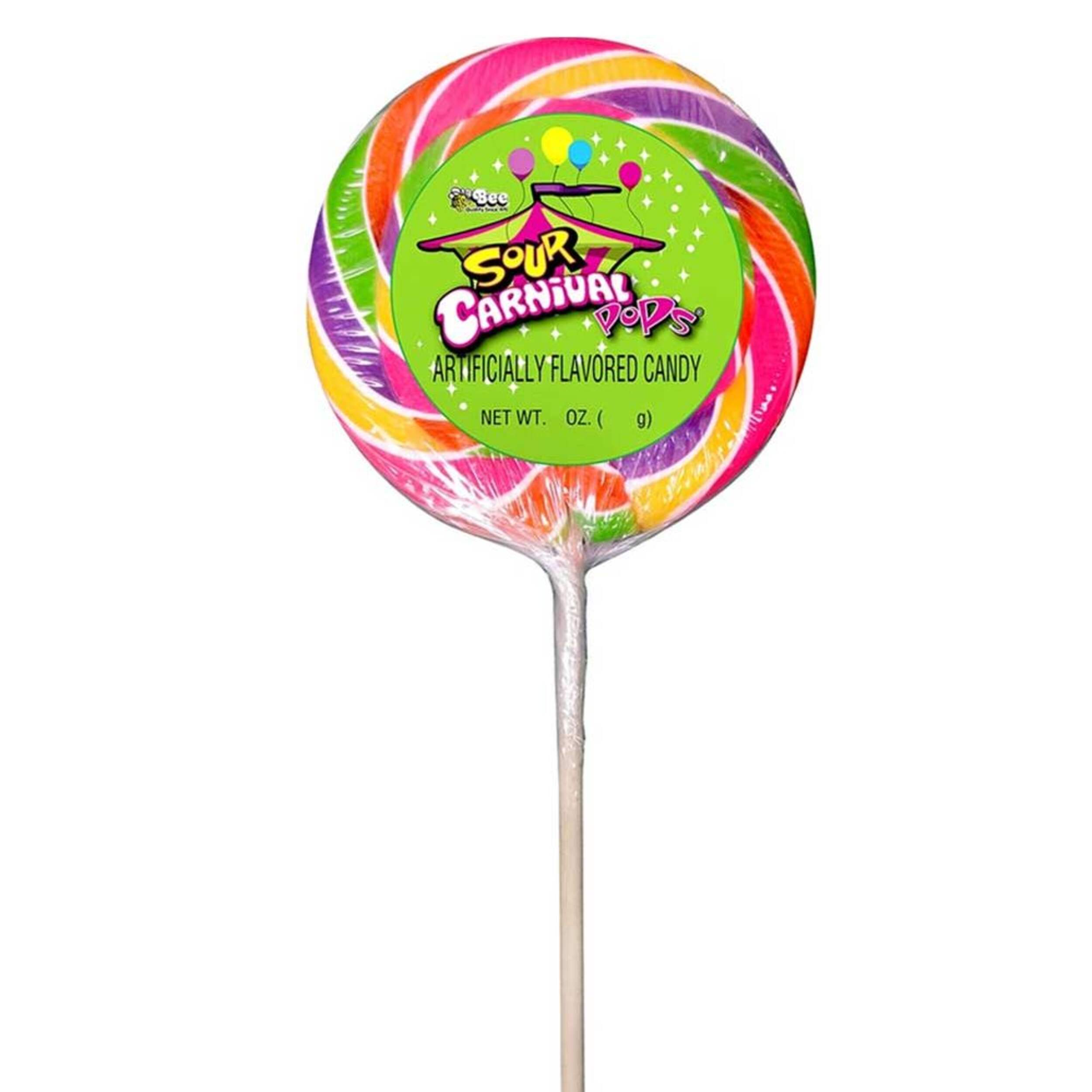 Giant Sour Carnival Swirl Lollipop, Assorted Fruits, Rainbow, 127-g, Hard Candy, for Birthday/Party Favour, Rainbow Hard Candy Front_Flat