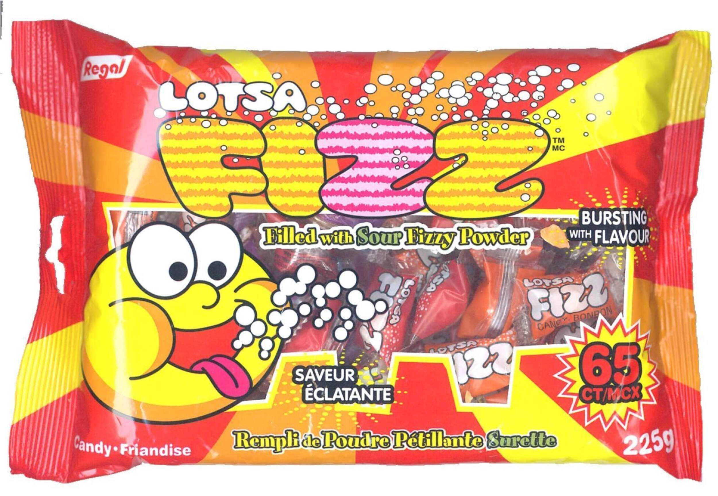 Fizz Sour Candy, Sour Flavours, Multi-Coloured, 65-pk, Hard Candy, for Birthday/Party Favour/Halloween Front_Flat