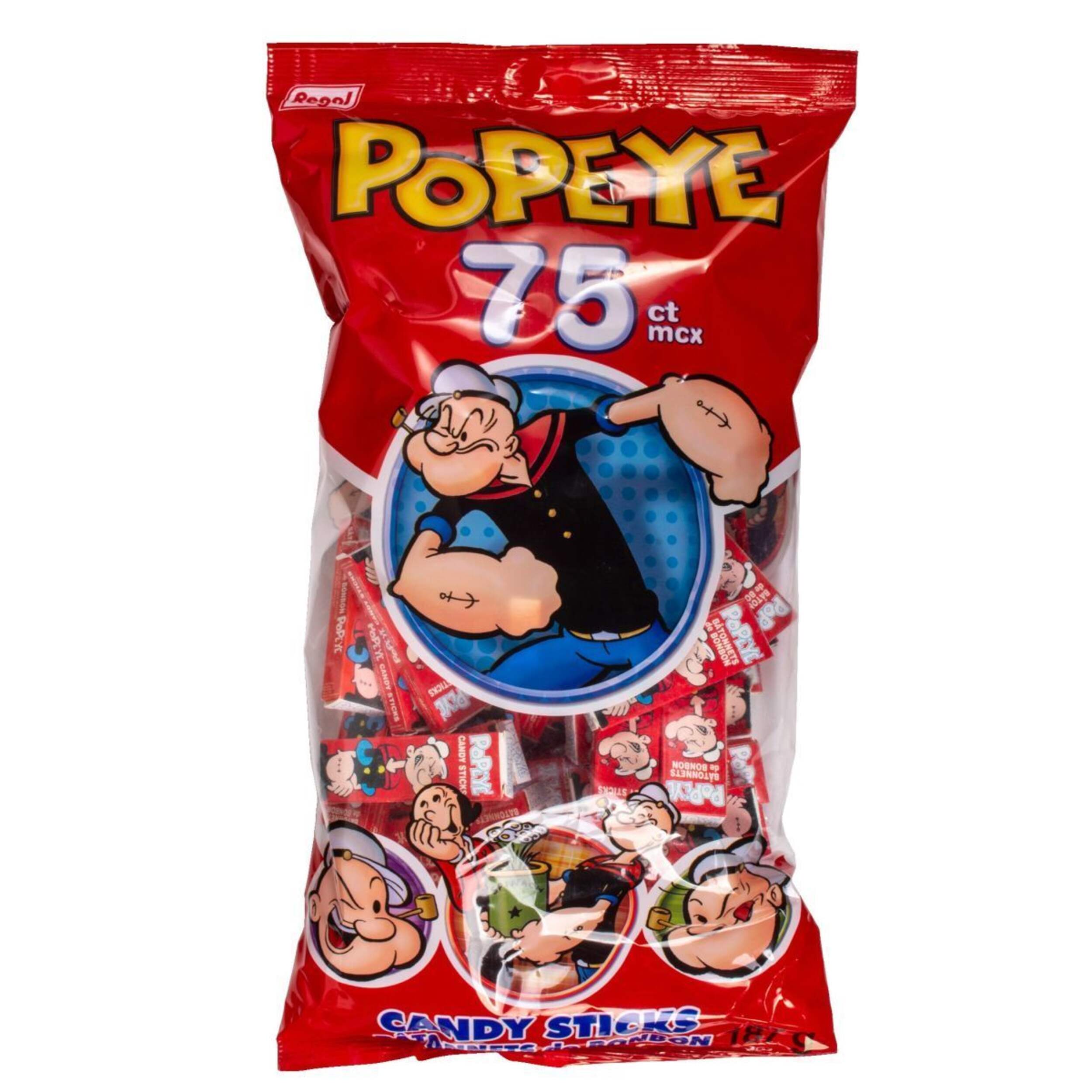 Popeye Jumbo Candy Sticks, Original Flavour, White, 75-pk, Hard Candy, for Birthday/Party Favour/Halloween Front_Flat
