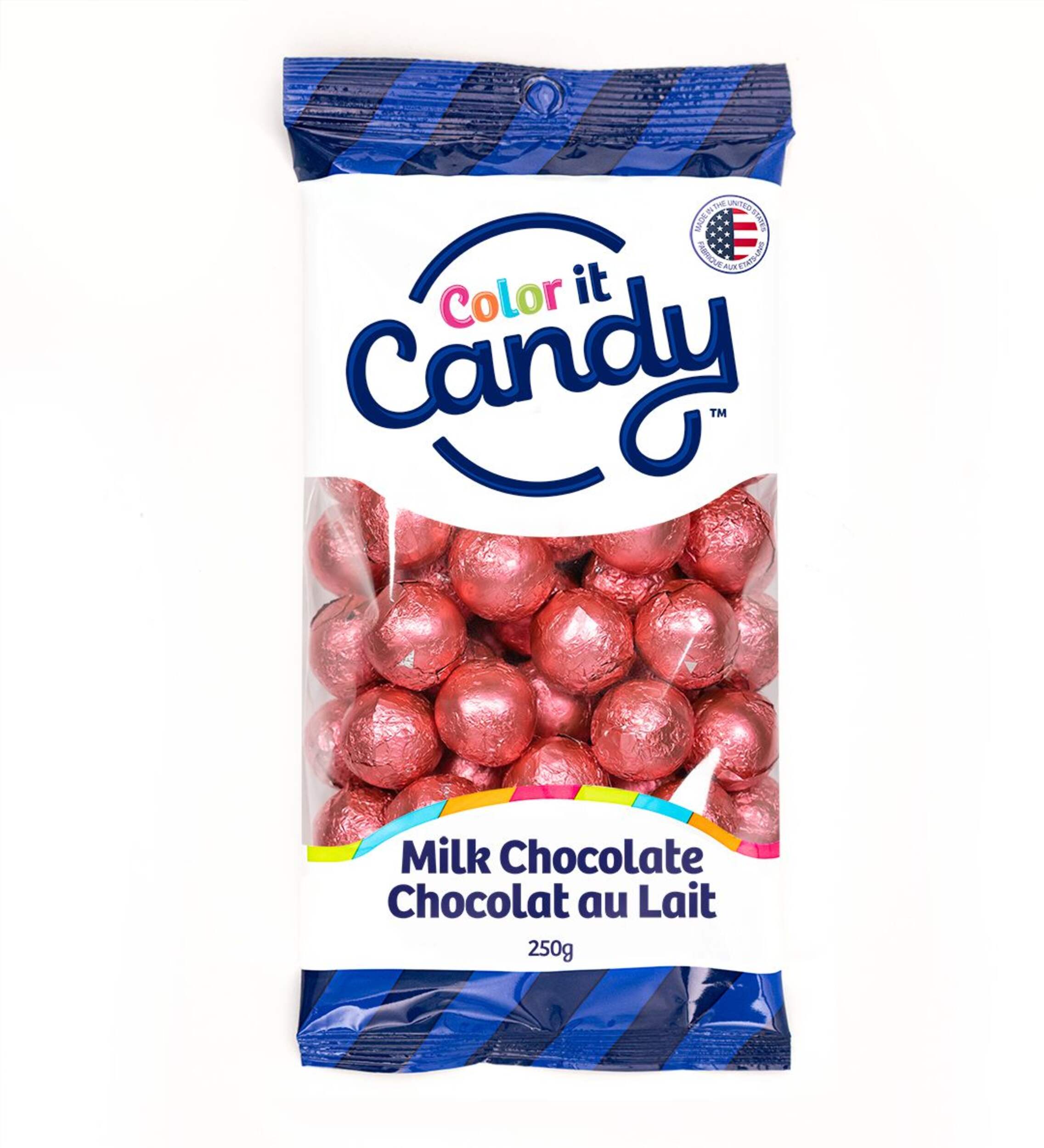 Boules de chocolat enrobées de papier d'aluminium Colour It Candy, chocolat au lait, rose, 250 g, pour fête d'anniversaire/cadeau-surprise/dévoilement du sexe Front_Flat