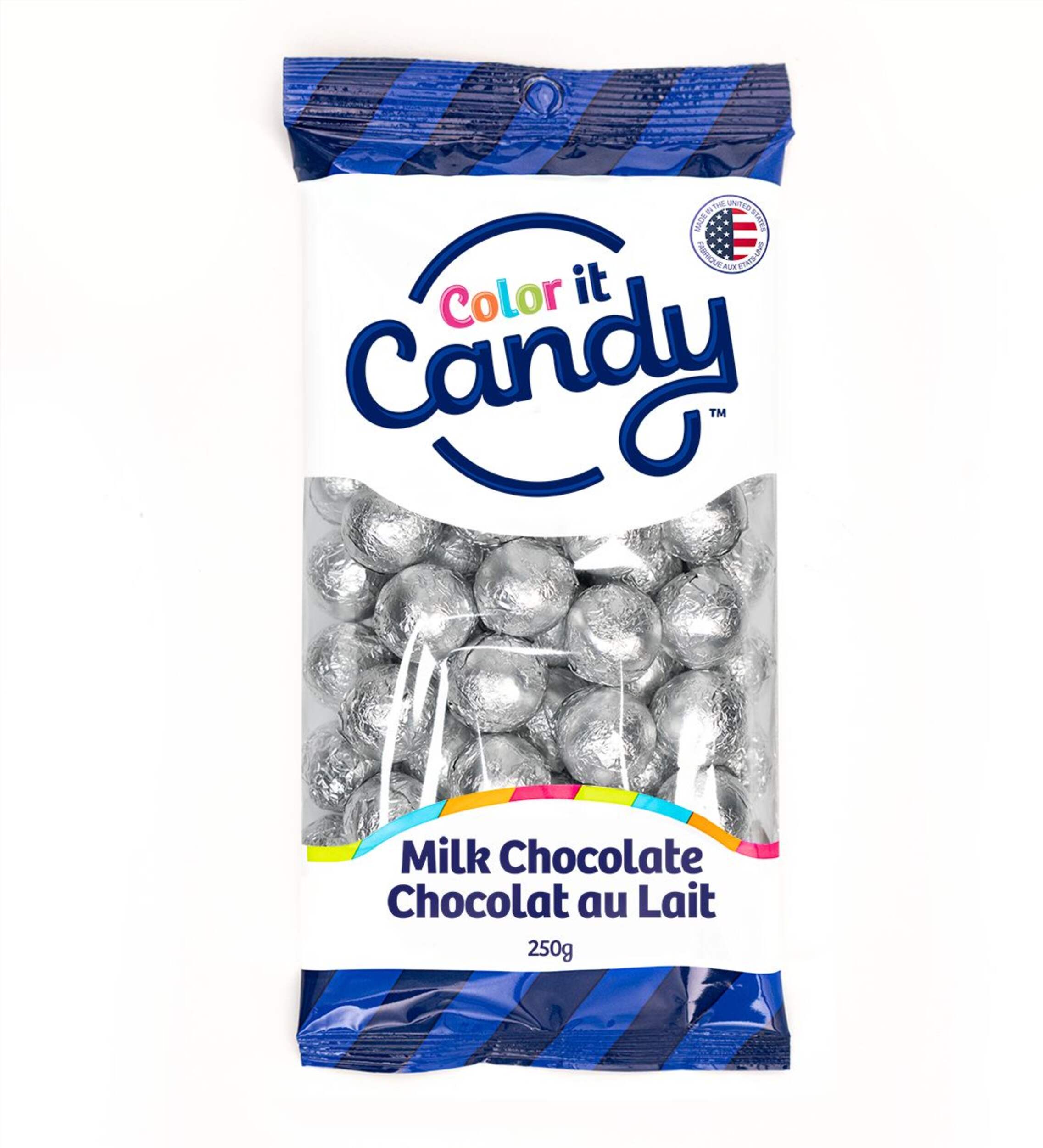 Colour It Candy Foil Chocolate Balls, Milk Chocolate, Silver, 250-g, for Birthday/Party Favour Front_Flat