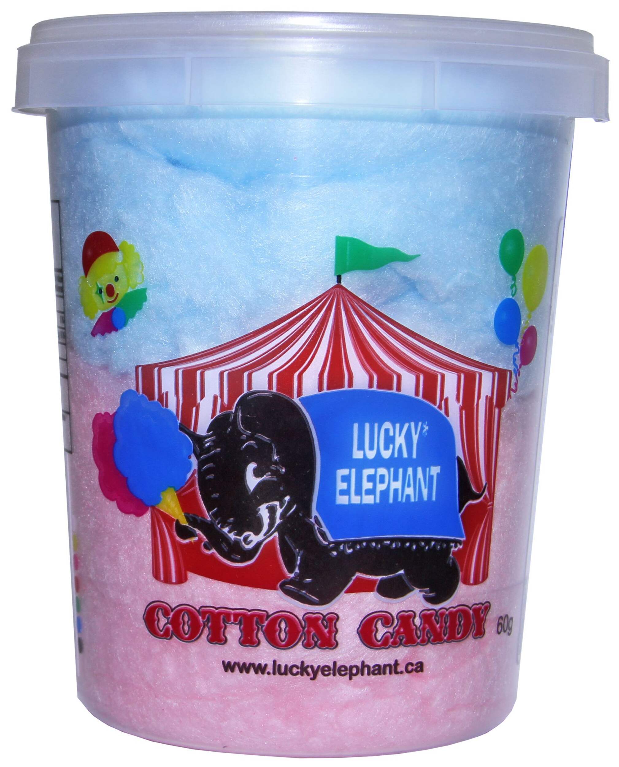 Lucky Elephant Cotton Candy Floss, Cherry & Blue Raspberry, Pink/Blue, 60-g, for Birthday/Party Favour Cotton Candy Front_Flat