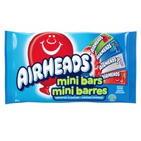 Airheads Mini Bar Strips, Cherry/Watermelon/Blue Raspberry/White Mystery, Multi-Coloured, 340-g, Chewy Candy, Assorted Flavours, for Birthday/Party Favour/Halloween Front_Flat