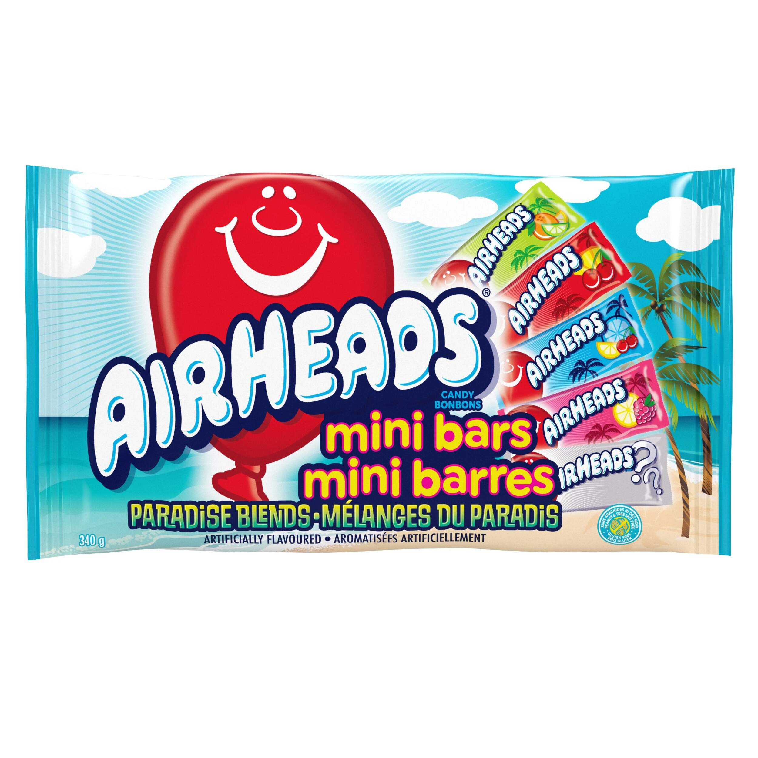 Airheads Paradise Blend Mini Bar Strips, Assorted Fruits, Multi-Coloured, 340-g, Chewy Candy, for Birthday/Party Favour/Halloween Front_Flat