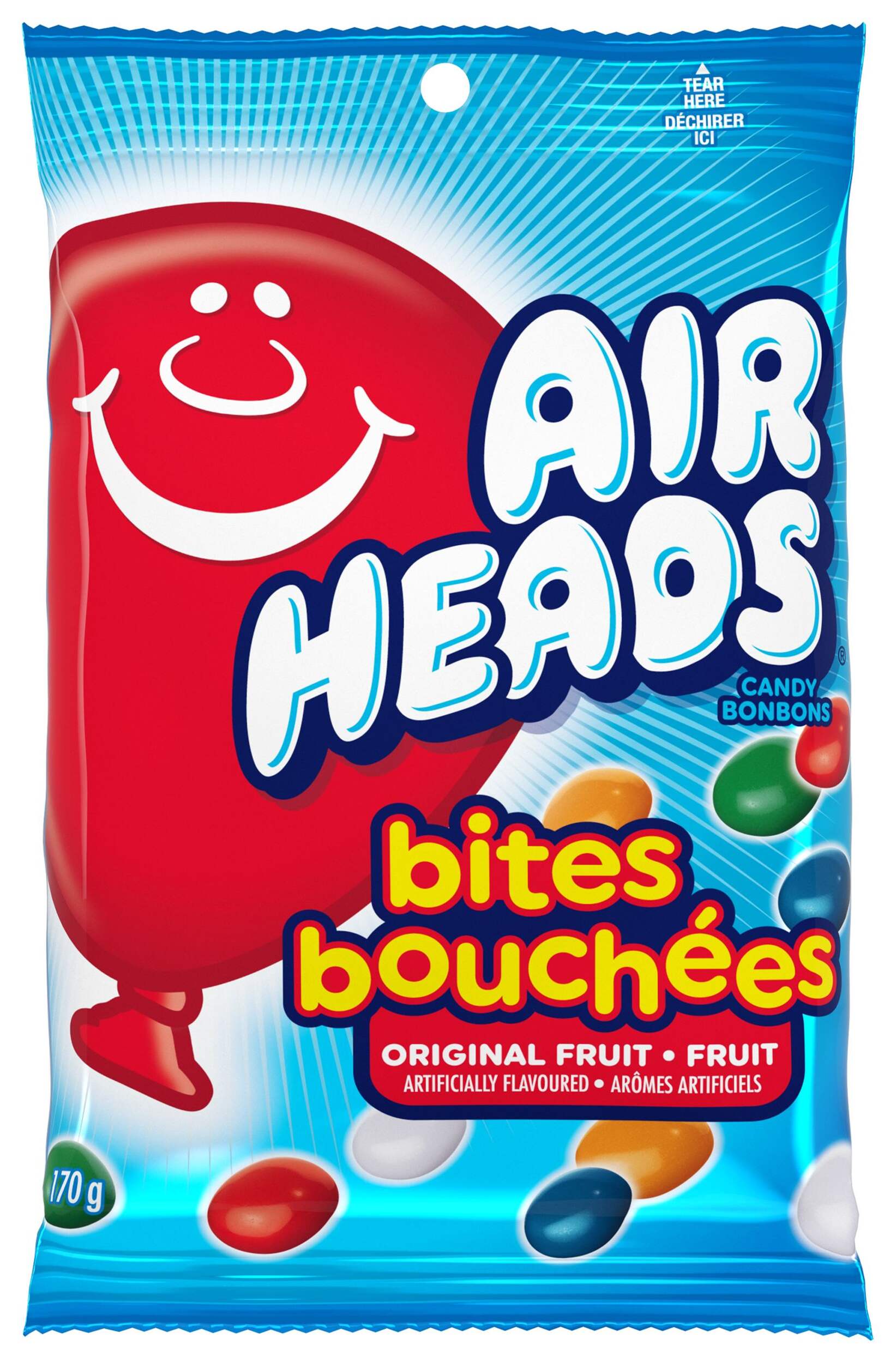 Airheads Bites, Watermelon/Blue Raspberry/Cherry/Orange/Lemon, Multi-Coloured, 170-g, Chewy Candy, for Birthday/Party Favour Front_Flat