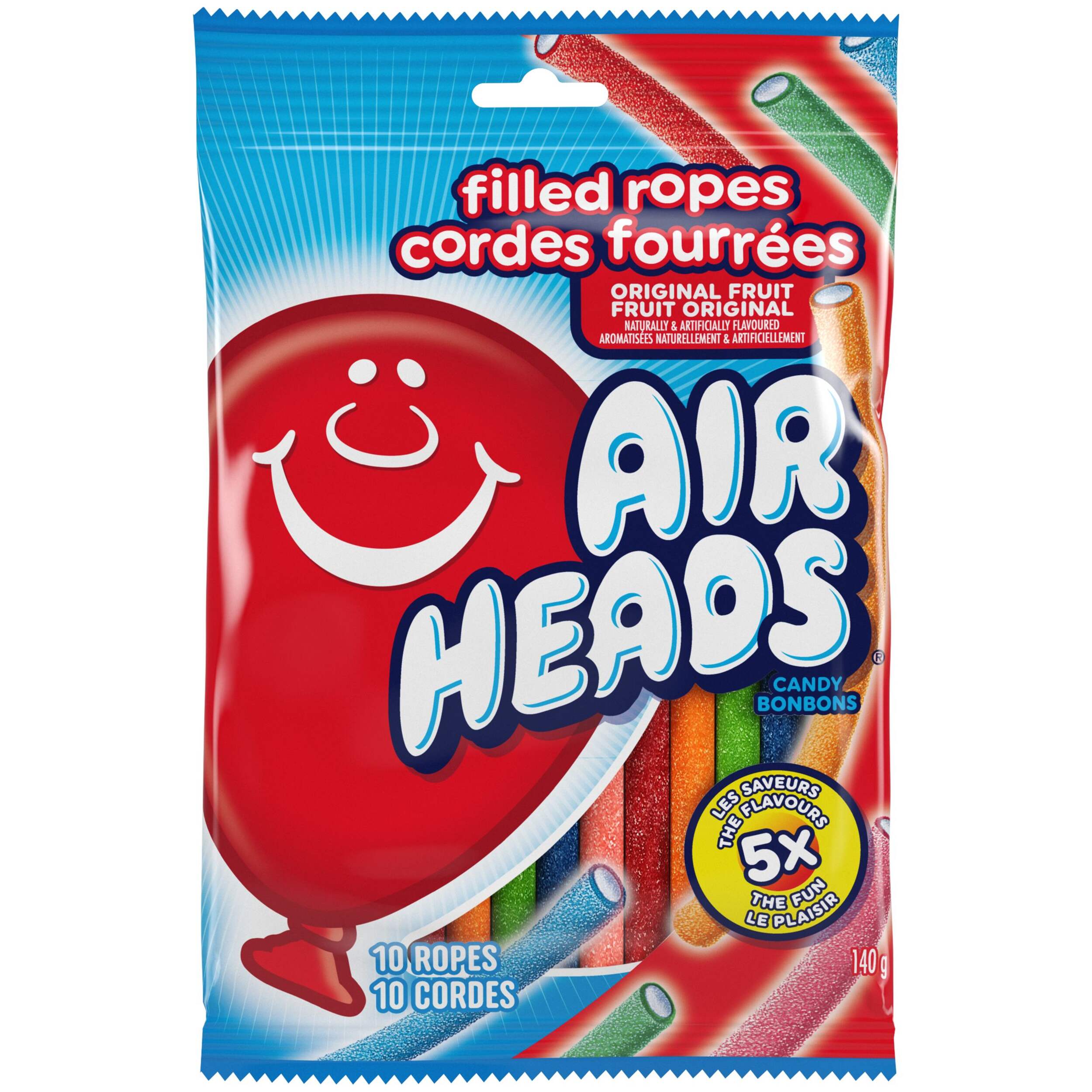 Airheads Filled Ropes, Assorted Fruits, Multi-Coloured, 10-pk, Chewy Candy, for Birthday/Party Favour Front_Flat