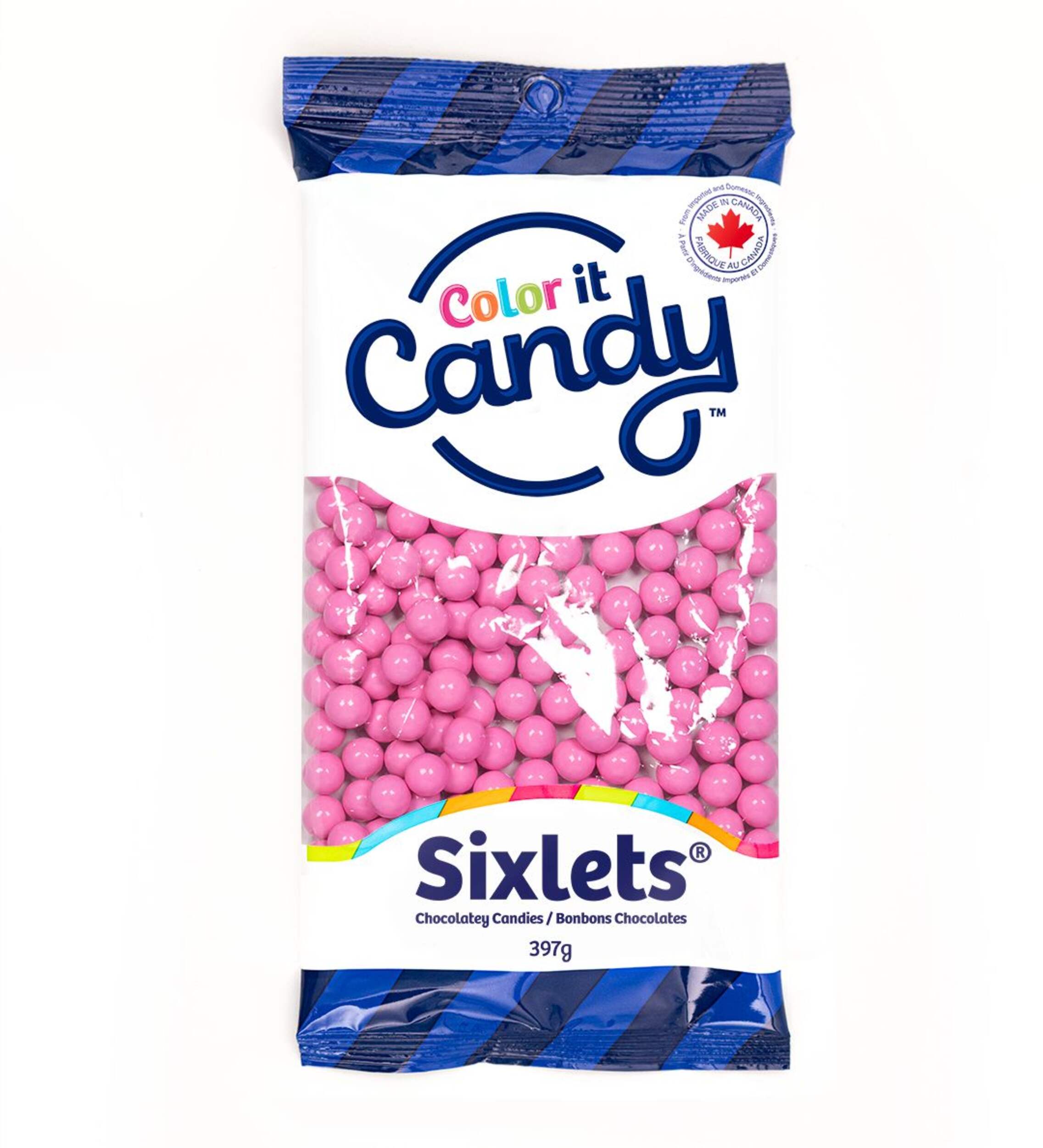 Colour It Candy Sixlets Bite Size Chocolate Candy, Milk Chocolate, Pink, 397-g, for Gender Reveal/Birthday/Party Favour Front_Flat