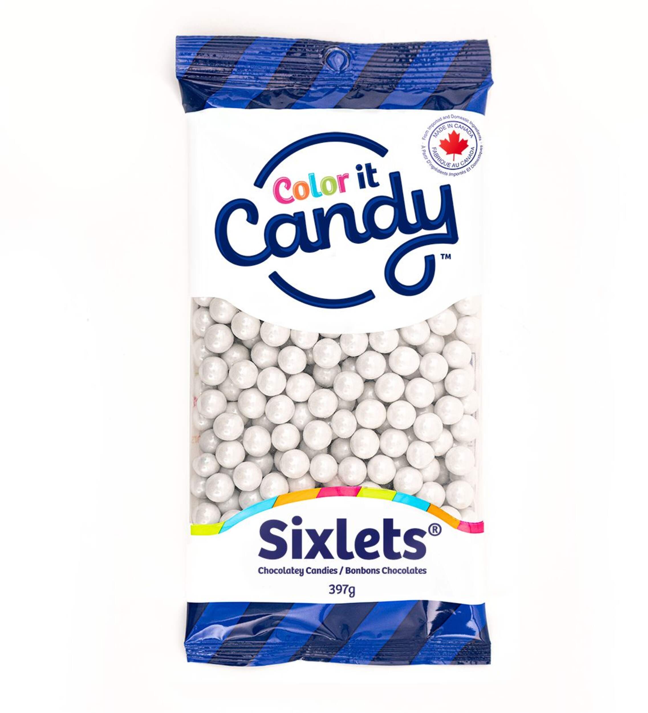 Petits bonbons chocolatés Sixlets Color It Candy, chocolat au lait, blanc, 397 g, pour fête d'anniversaire/cadeau-surprise Front_Flat