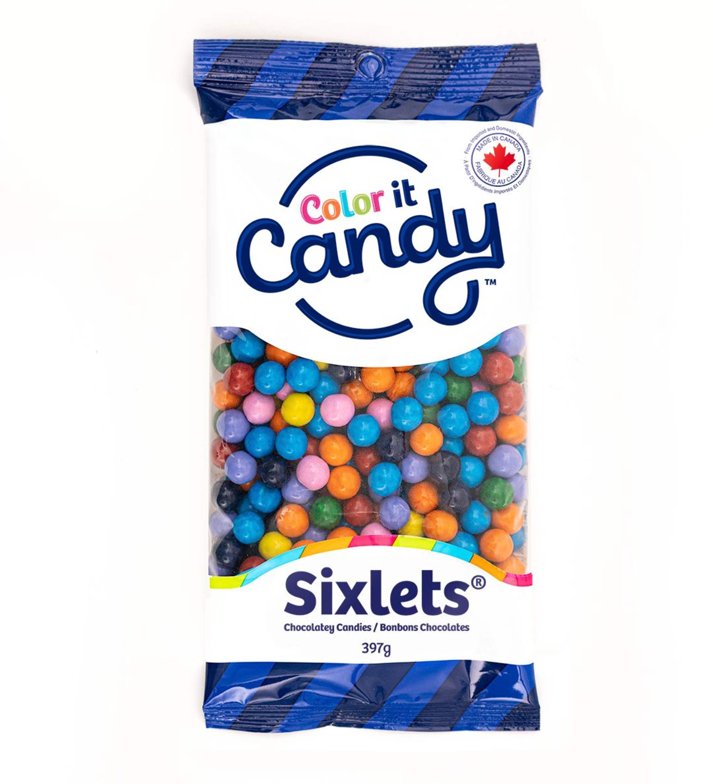 Colour It Candy Sixlets Bite Size Chocolate Candy, Milk Chocolate, Multi-Coloured, 397-g, for Birthday/Party Favour Front_Flat