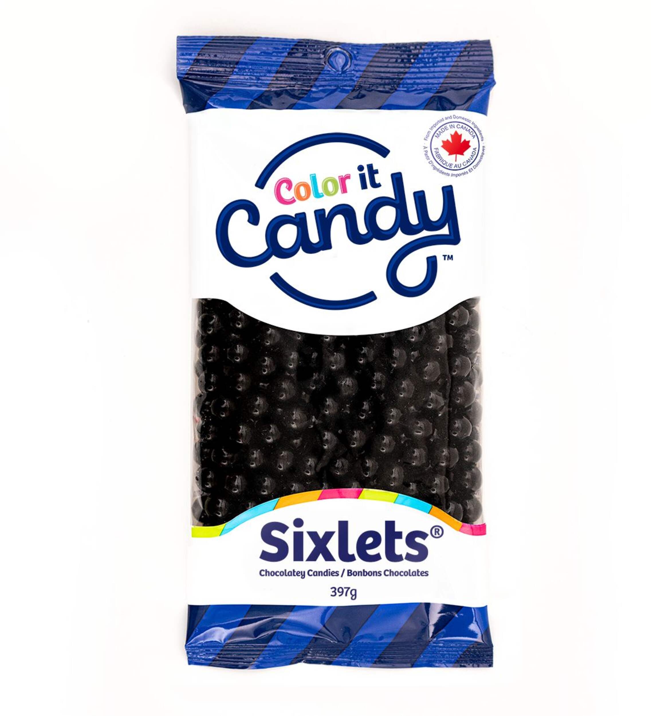 Petits bonbons chocolatés Sixlets Color It Candy, chocolat au lait, noir, 397 g, pour fête d'anniversaire/cadeau-surprise Front_Flat