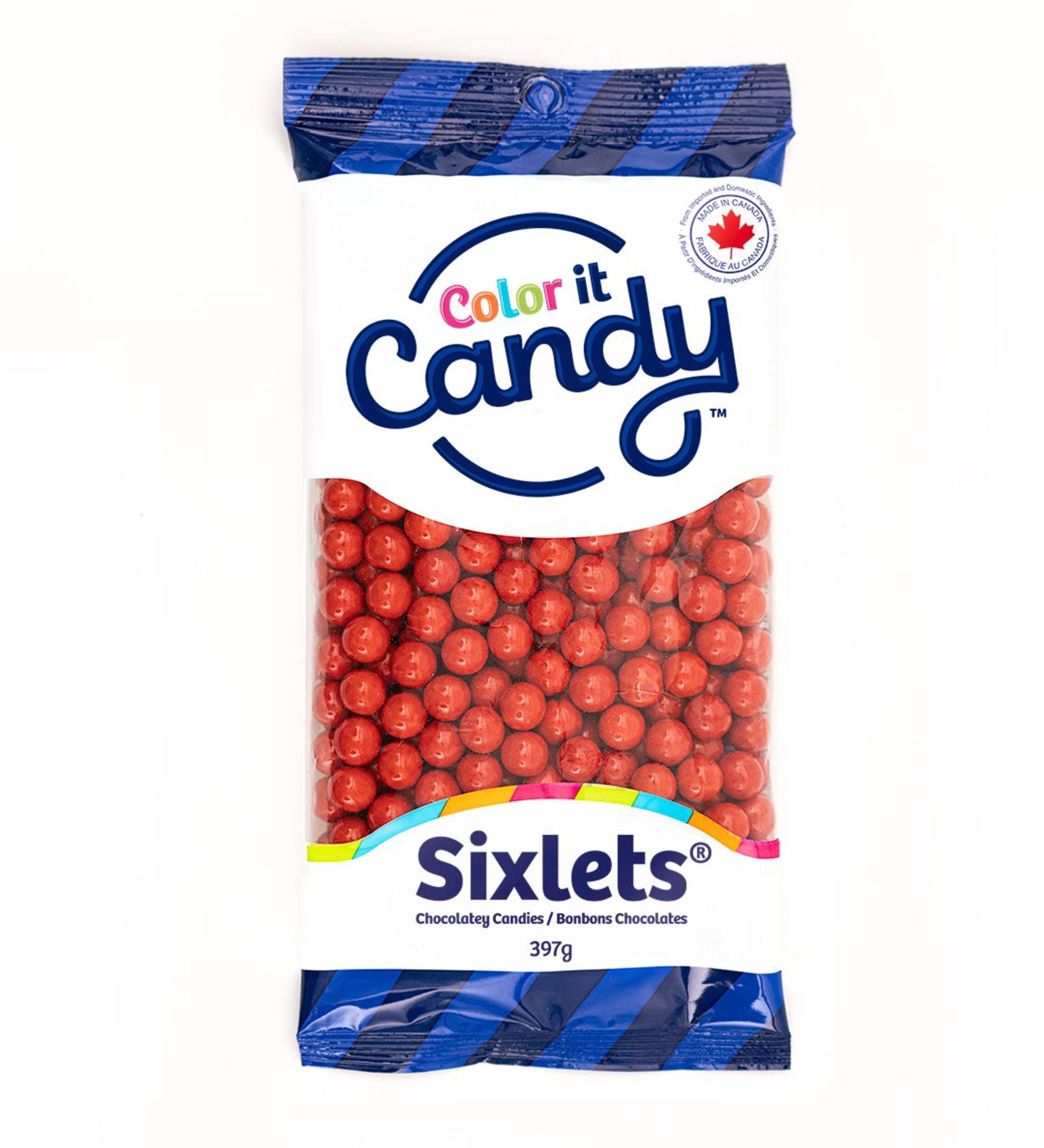 Petits bonbons chocolatés Sixlets Color It Candy, chocolat au lait, rouge, 397 g, pour fête d'anniversaire/cadeau-surprise Front_Flat