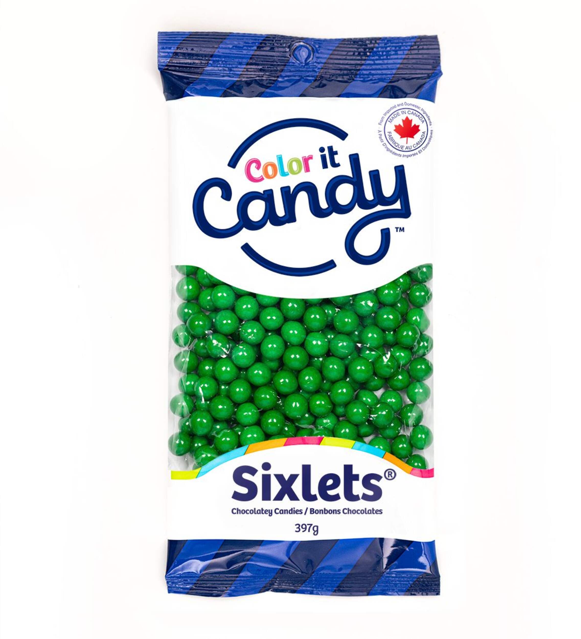 Colour It Candy Sixlets Bite Size Chocolate Candy, Milk Chocolate, Green, 397-g, for Birthday/Party Favour/St. Patrick's Day Front_Flat