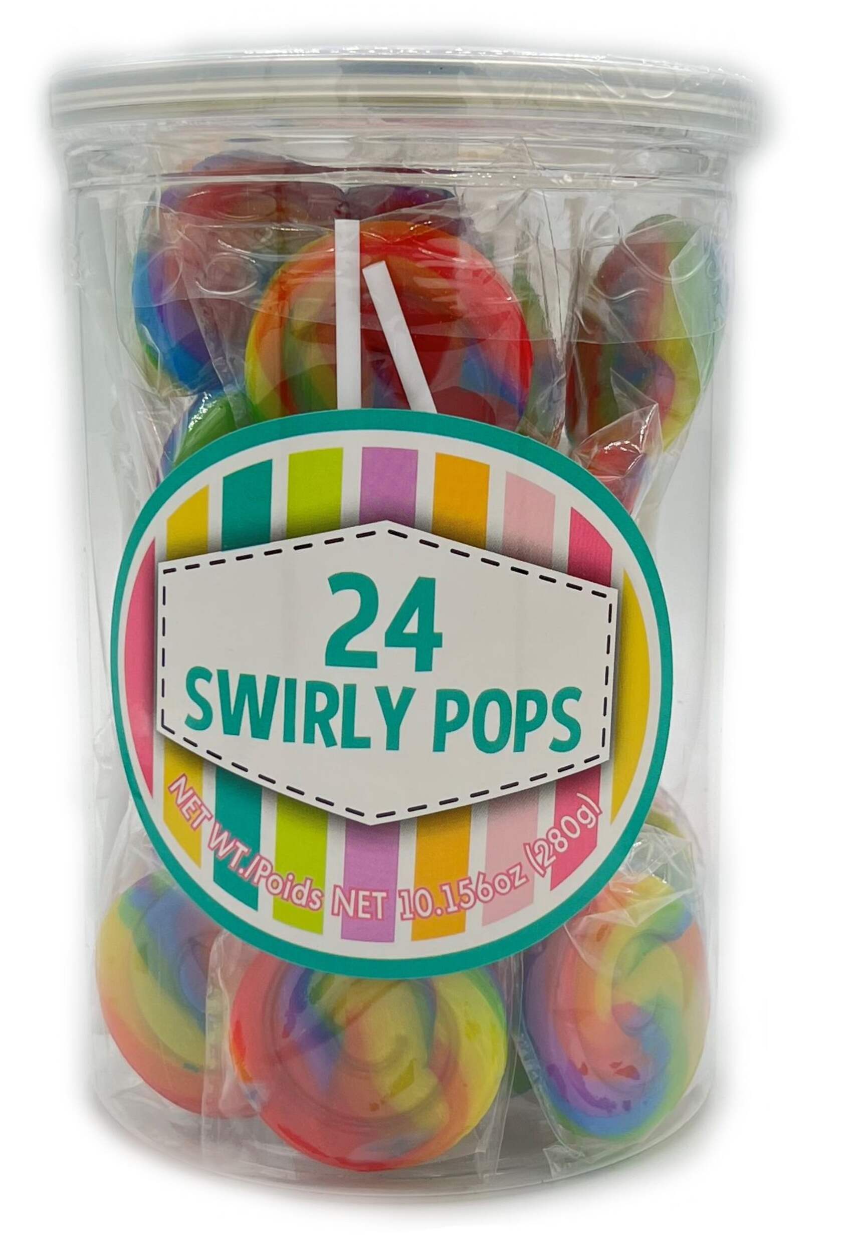 Swirly Lollipops, Assorted Fruits, Multi-Coloured, 24-pk, Hard Candy, for Birthday/Party Favour Candy Front_Flat