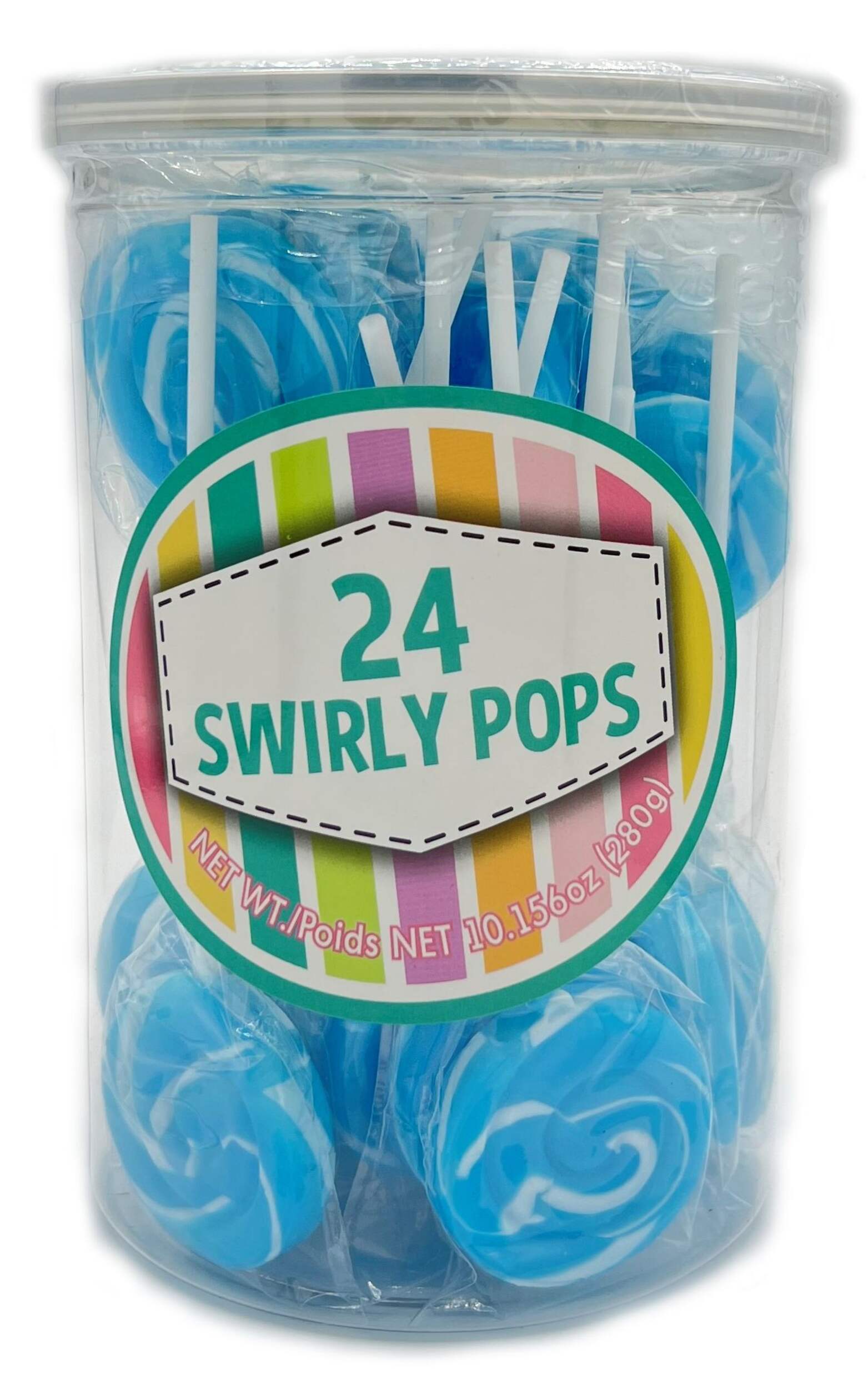 Swirly Lollipops, Blueberry, Blue, 24-pk, Hard Candy, for Birthday/Party Favour, Blueberry Swirly Lollipops Front_Flat