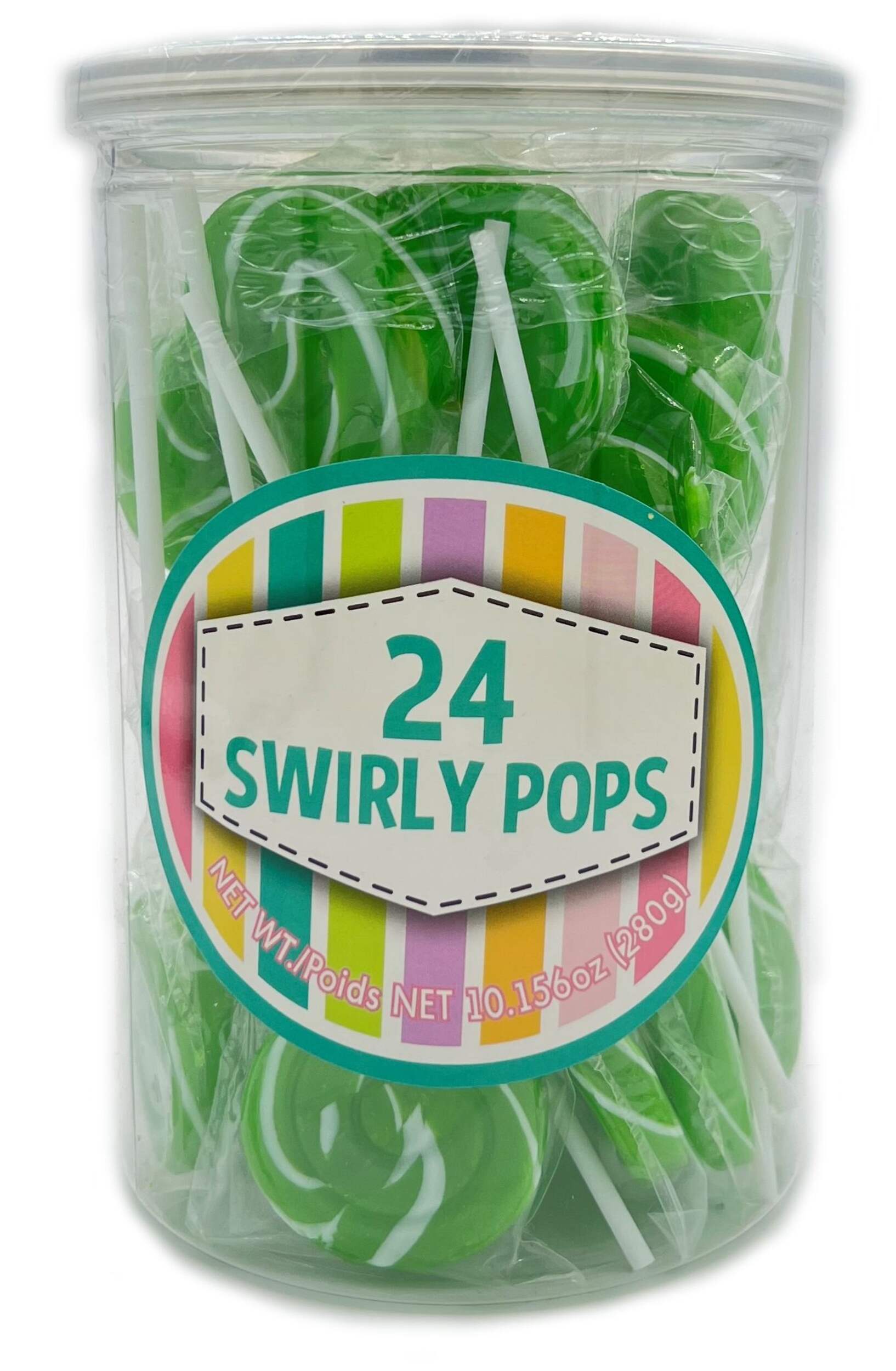 Swirly Lollipops, Green Apple, 24-pk, Hard Candy, for Birthday/Party Favour/St. Patrick's Day Front_Flat