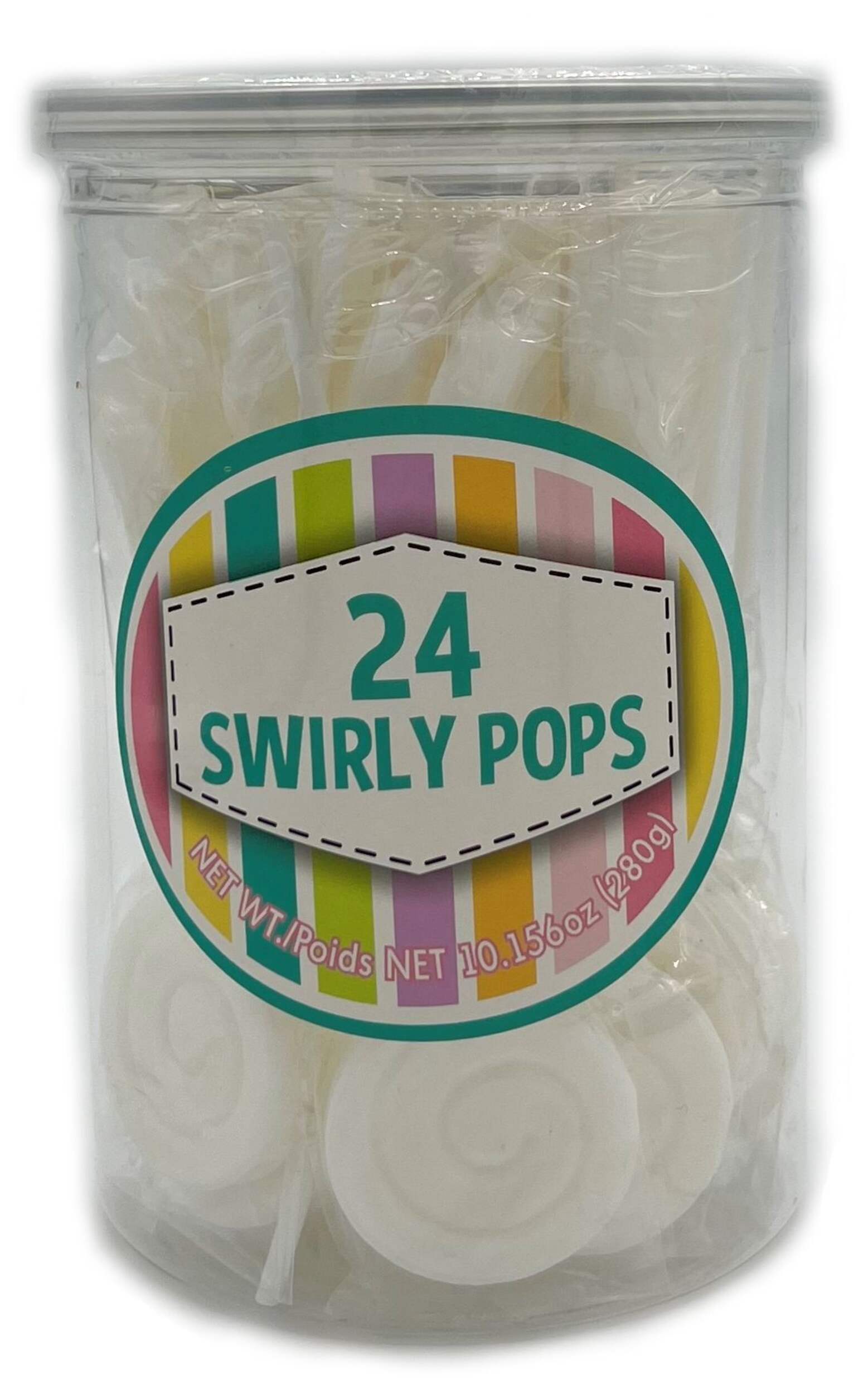 Swirly Lollipops, Assorted Fruits, White, 24-pk, Hard Candy, for Birthday/Party Favour Candy Front_Flat