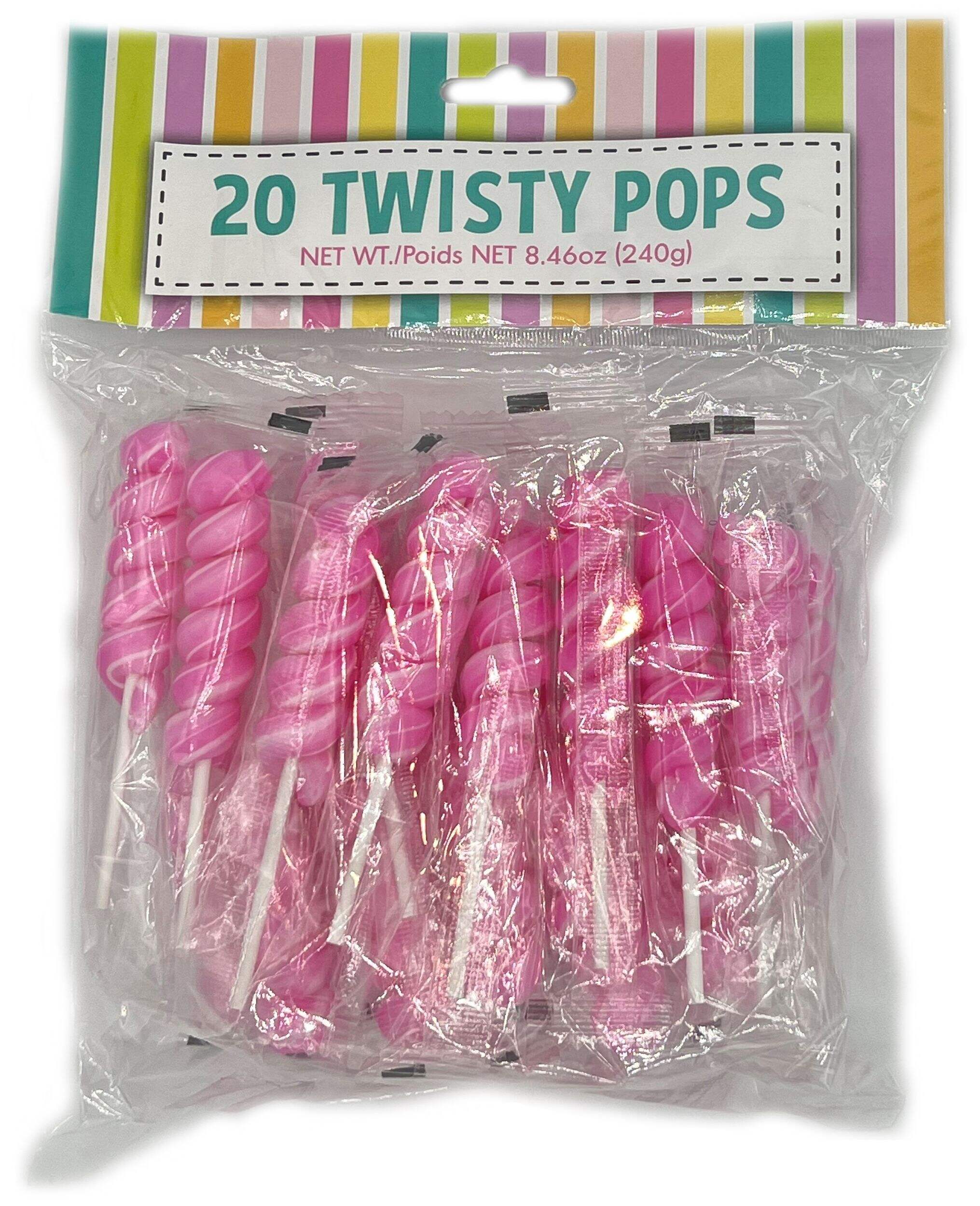 Swirl Lollipop Unicorn Stick, Cotton Candy, Pink, 20-pk, Hard Candy, for Gender Reveal/Birthday/Unicorn Party Favour Front_Flat