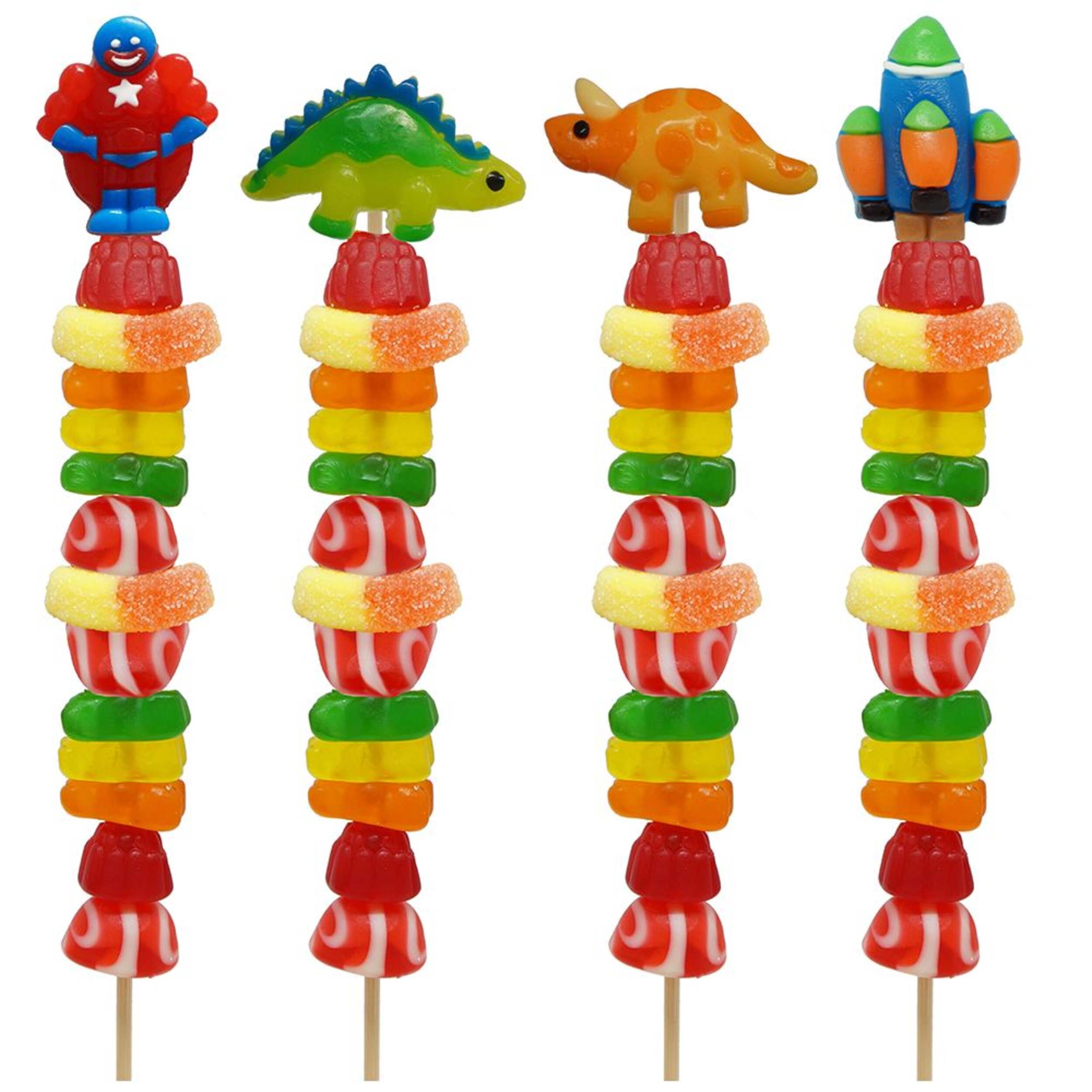 Dinosaur Mix Candy Skewer, Assorted Fruits, Multi-Coloured, 70-g, Chewy Candy, for Birthday/Party Favour, Dinosaur Candy Skewer Composite_or_Mixed