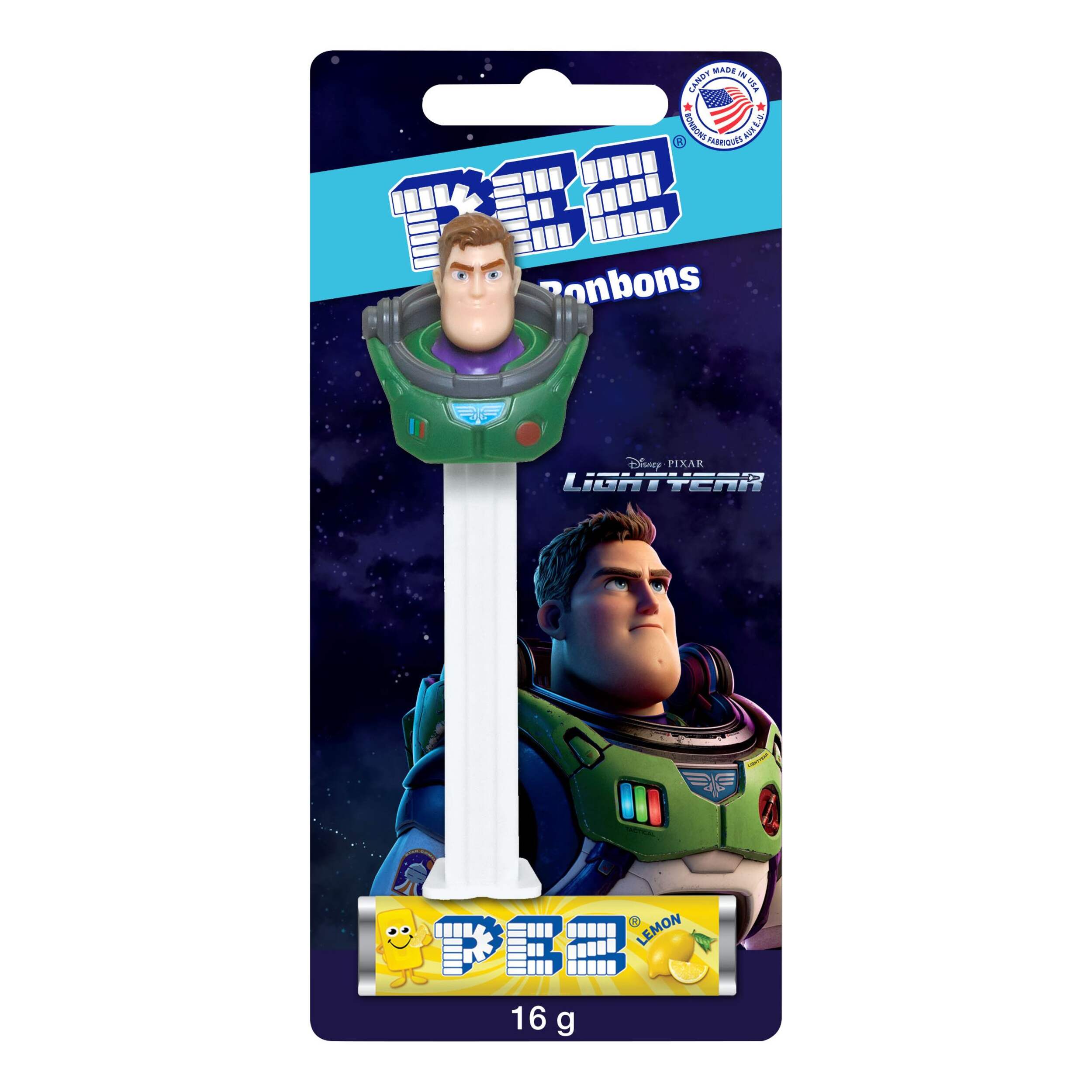 Disney Pixar Toy Story Buzz Lightyear PEZ Dispenser, Lemon, Green/White, 16-g, Hard Candy, for Birthday/Party Favour Front_Flat