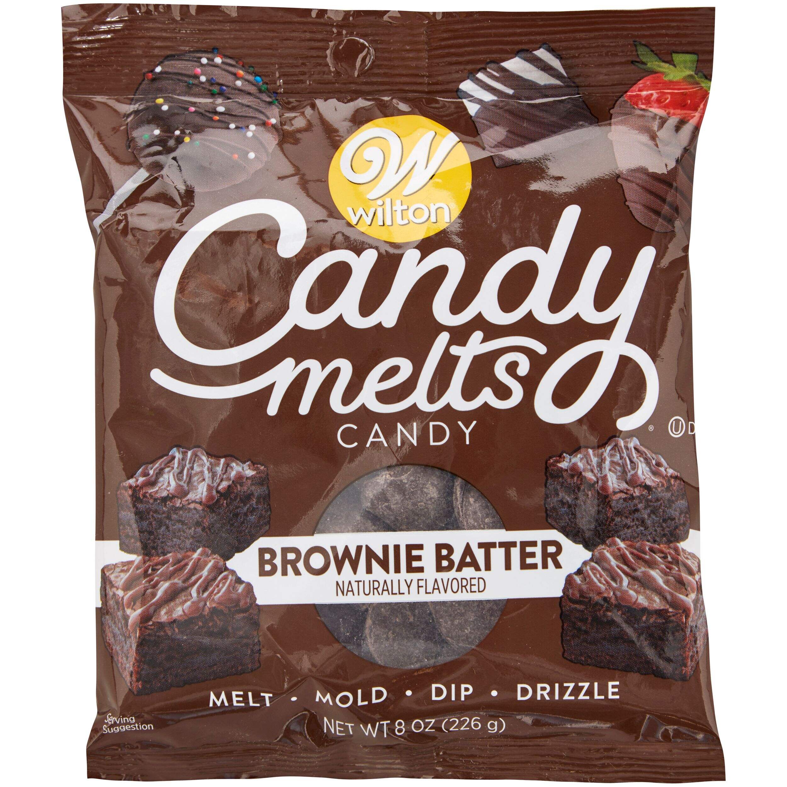 Wilton Candy Melts Candy, Brown, 8-oz, Brownie Batter Flavoured, for Melting/Molding/Dipping/Drizzling Front_Flat