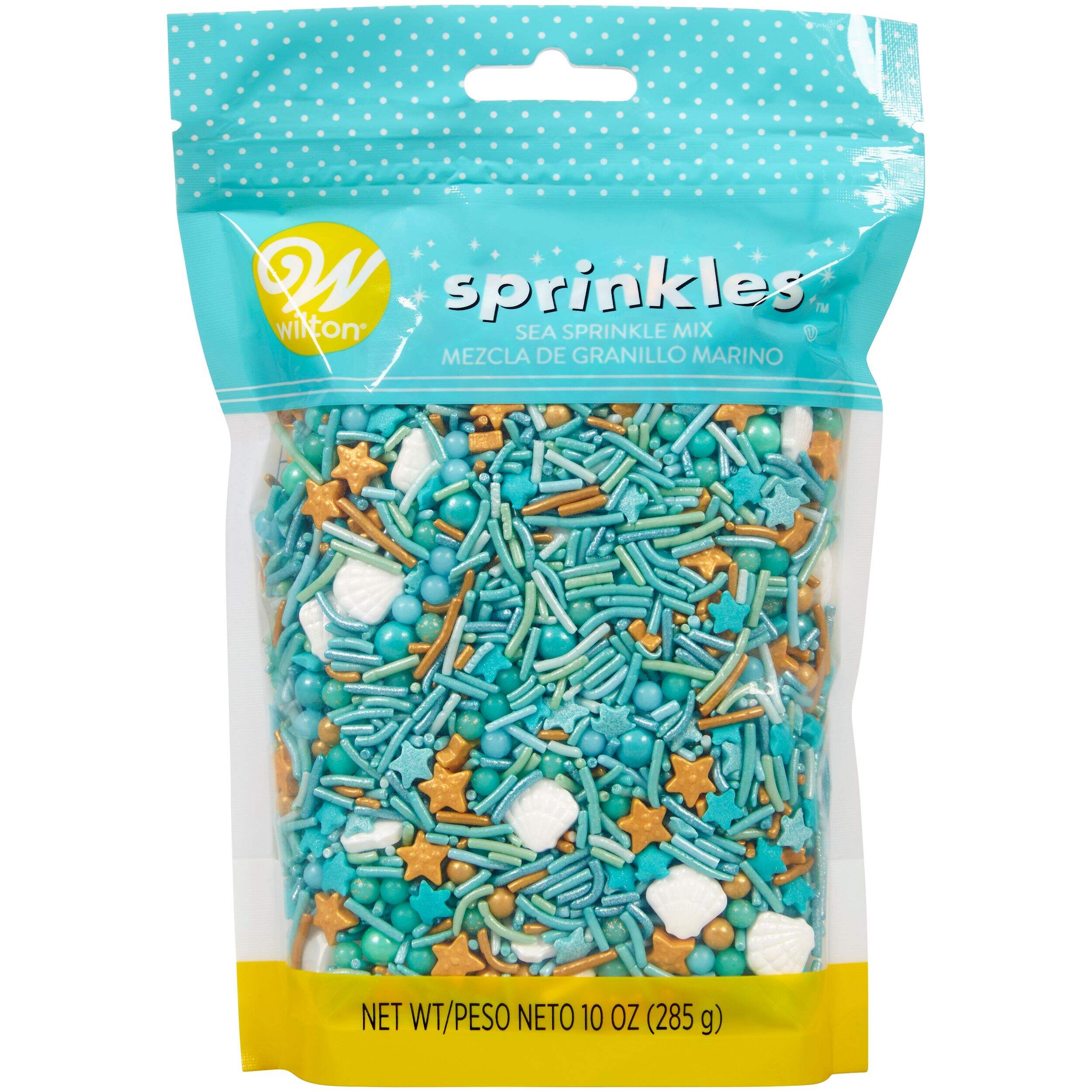 Wilton Sea Mix Edible Decorative Sprinkles, Blue/Gold/White, 10-oz, for Baking/Cake Decoration Front_Flat