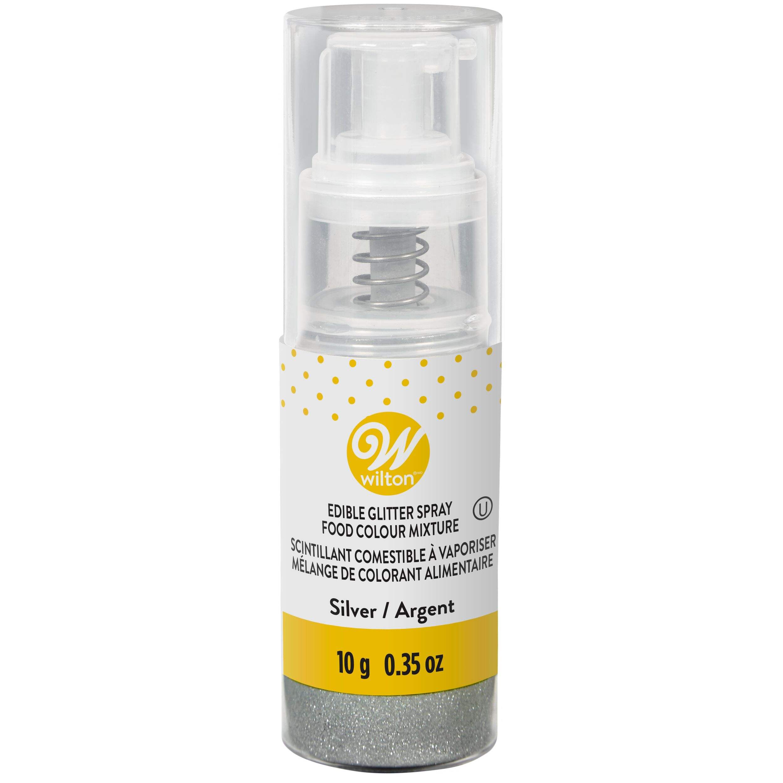 Wilton Edible Glitter Spray, Silver, 0.35-oz, for Cake Decoration Front_Flat
