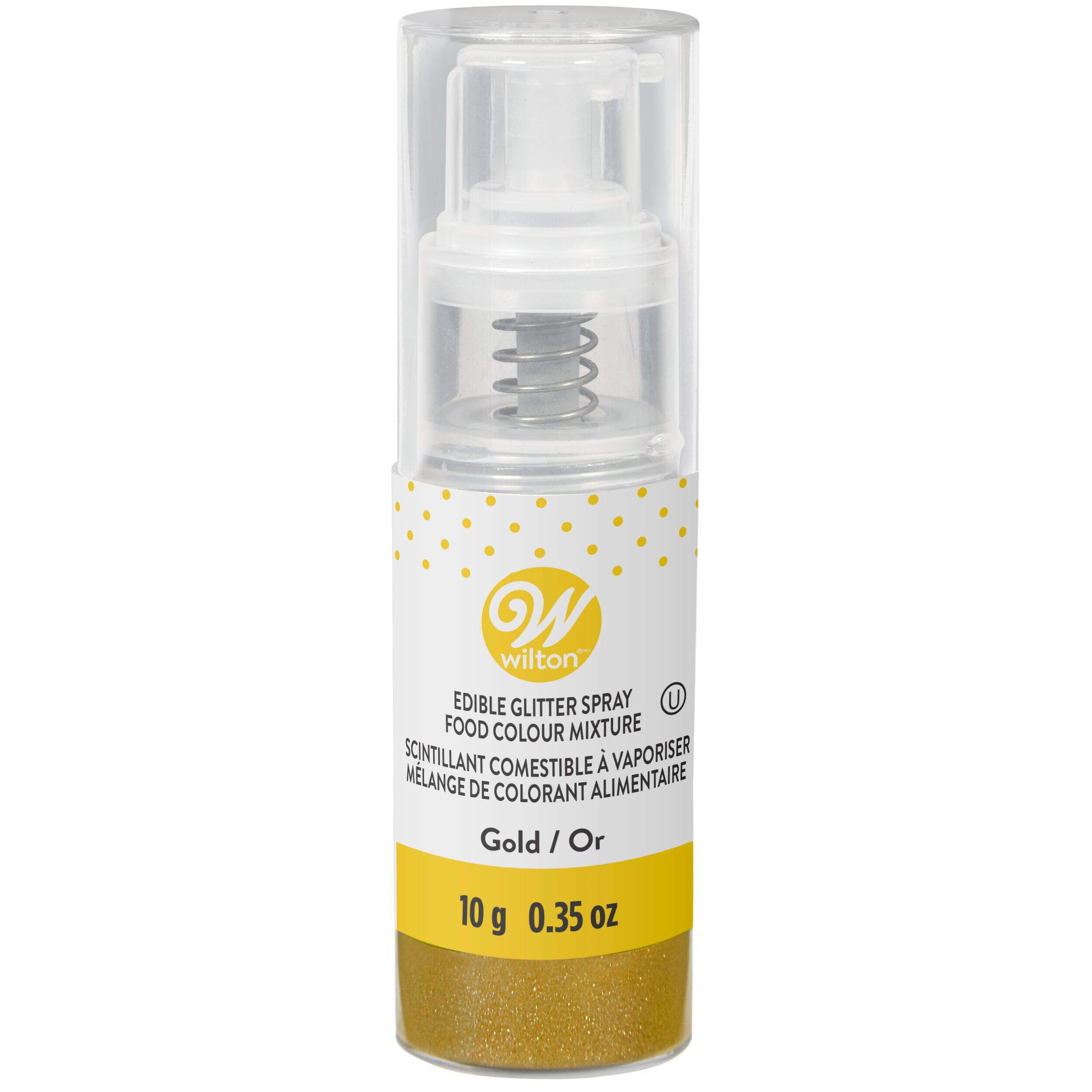 Wilton Edible Glitter Spray, Gold, 0.35-oz, for Baking/Cake Decoration Front_Flat