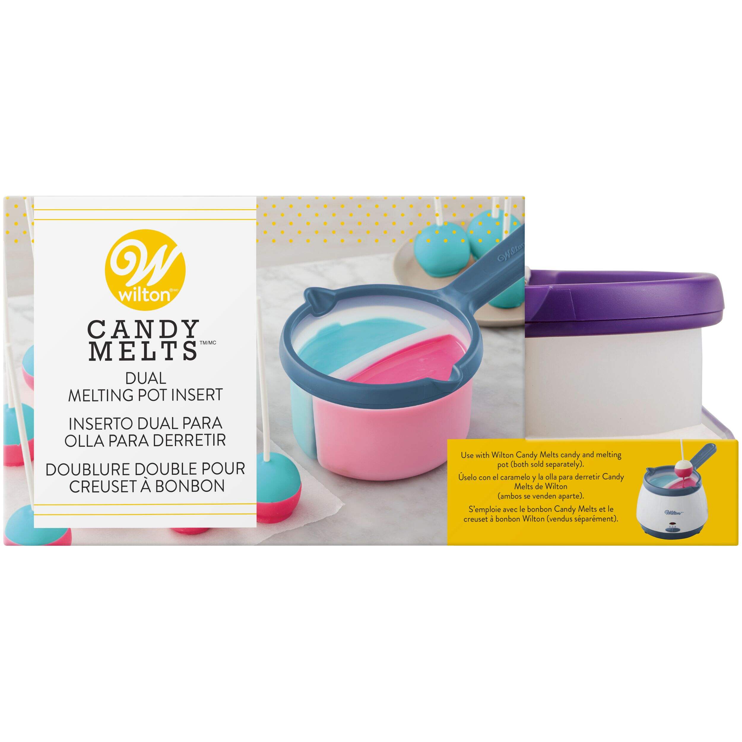 Wilton Candy Melts Silicone Dual Melting Pot Insert, Black/Clear, 6-in, for Fruit Dipping/Decorating Front_Flat