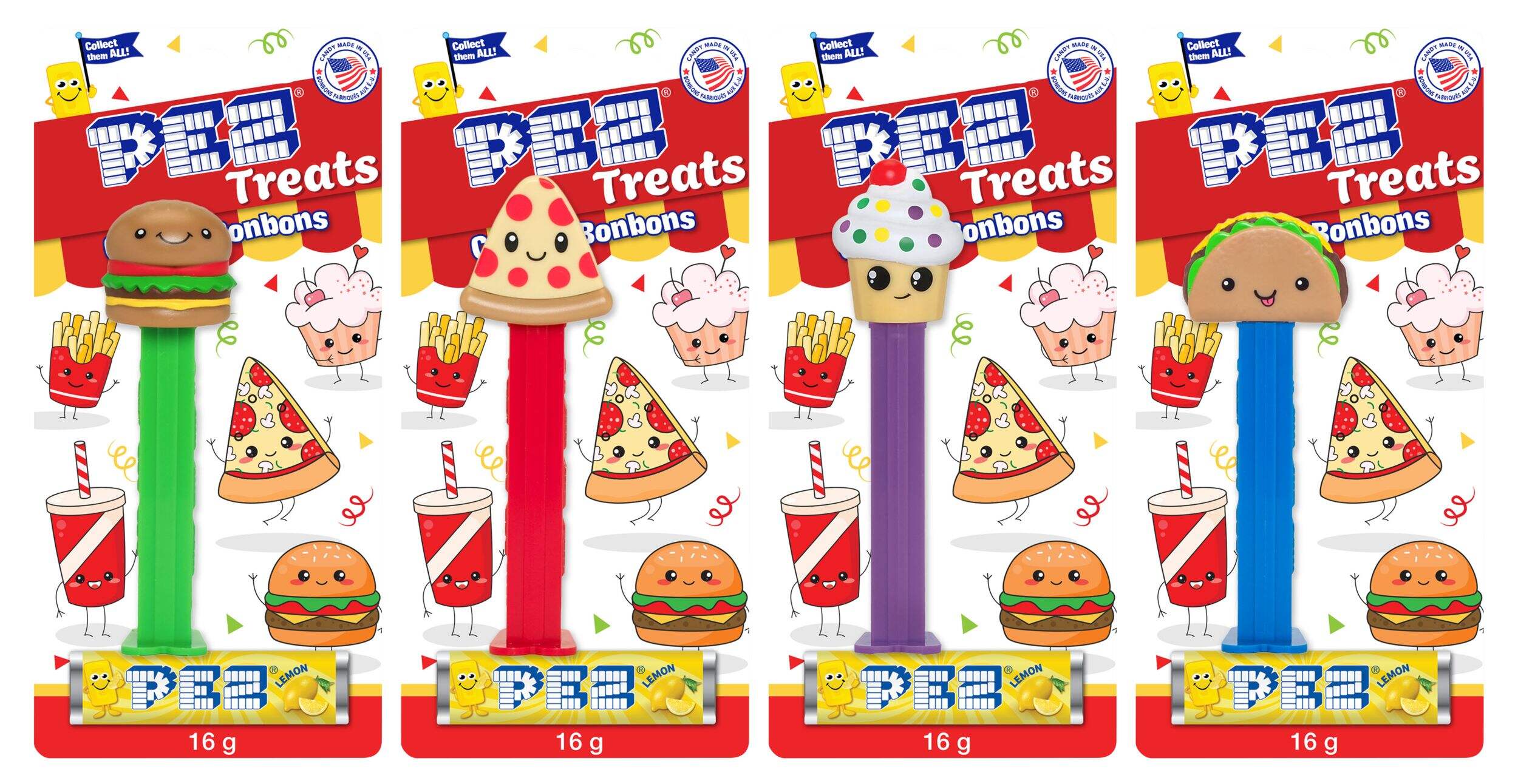 Food PEZ Dispenser, Lemon, Multi-Coloured, 16-g, Hard Candy, for Birthday/Party Favour Front_Flat