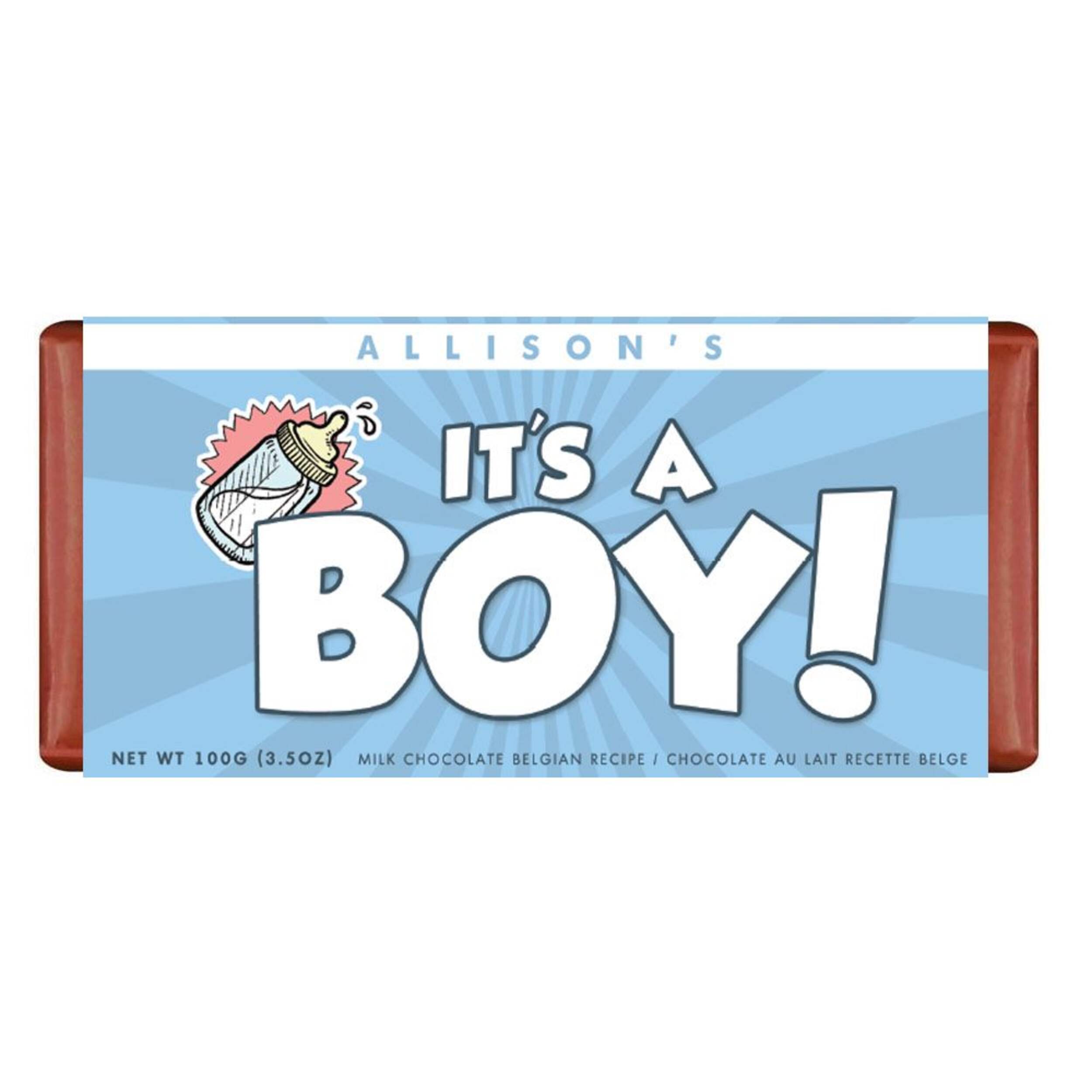 "It's a Boy" Chocolate Bar, Milk Chocolate, Blue, 85-g, for Gender Reveal/Baby Shower Front_Flat