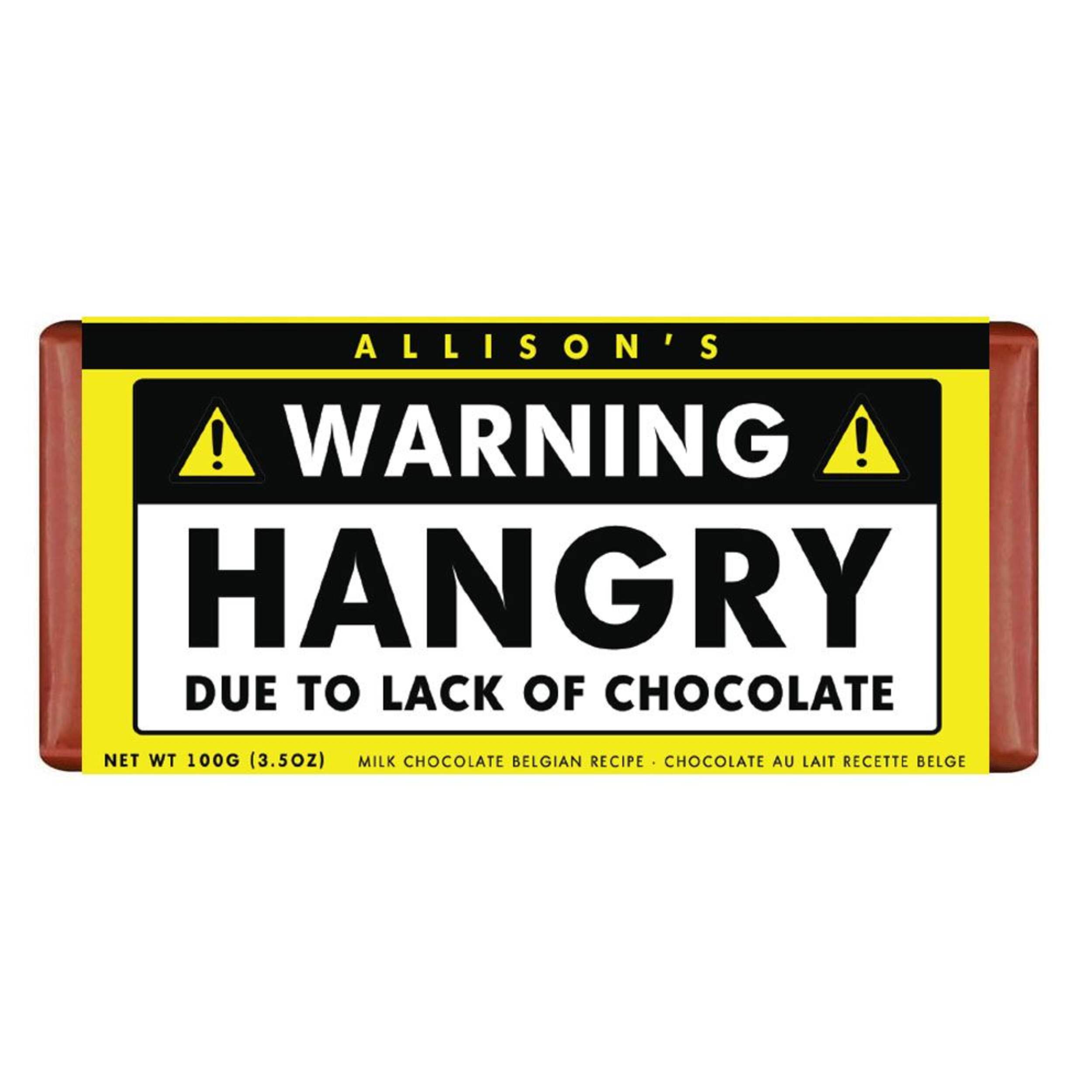 "Hangry Due to Lack of Chocolate" Chocolate Bar, Milk Chocolate, Brown, 85-g, for Birthday/Party Favour Front_Flat