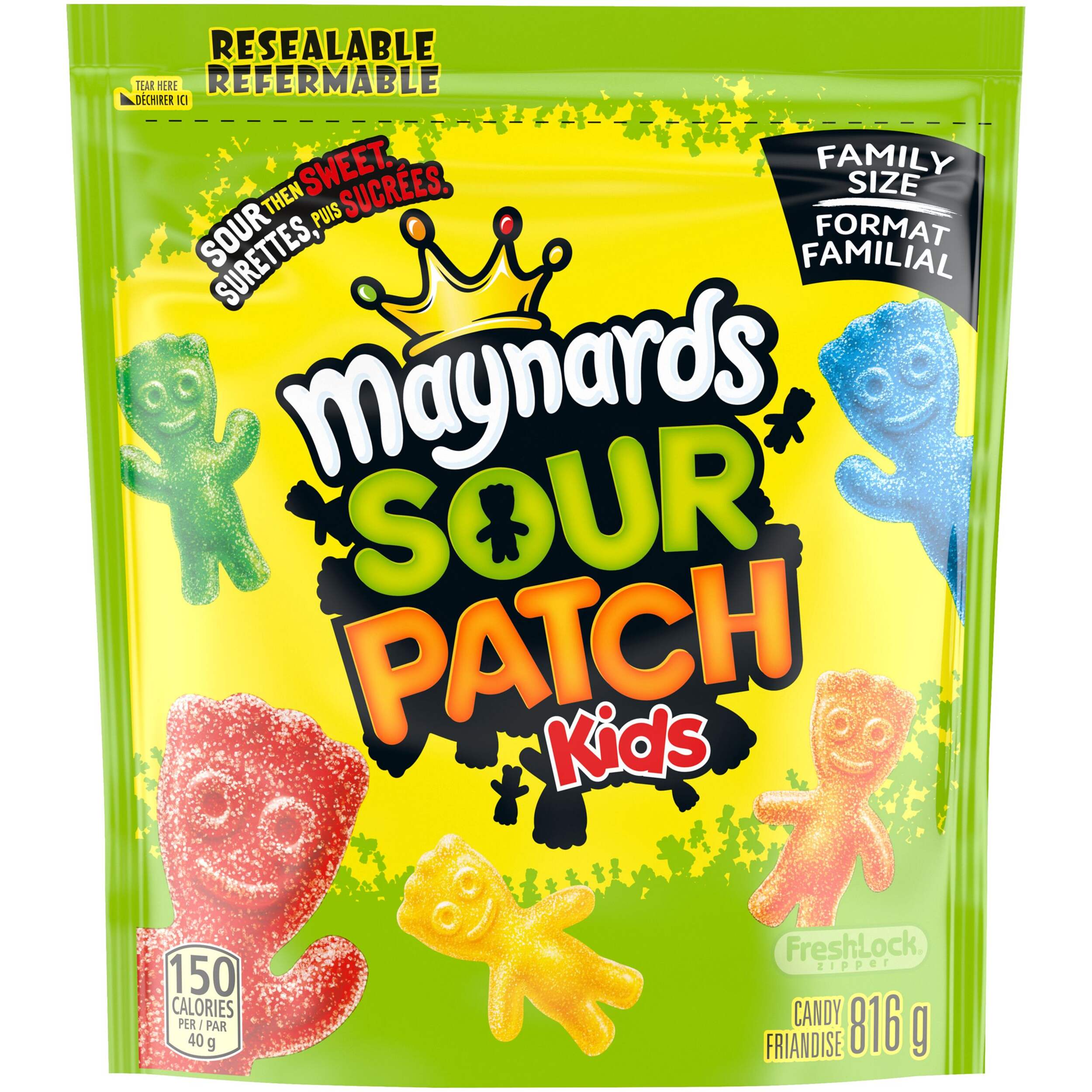 Maynards Sour Patch Kids Gummy, Sour & Sweet, Multi-Coloured, 816-g, Chewy Gummy Candy, for Birthday/Party Favour/Halloween Front_Flat