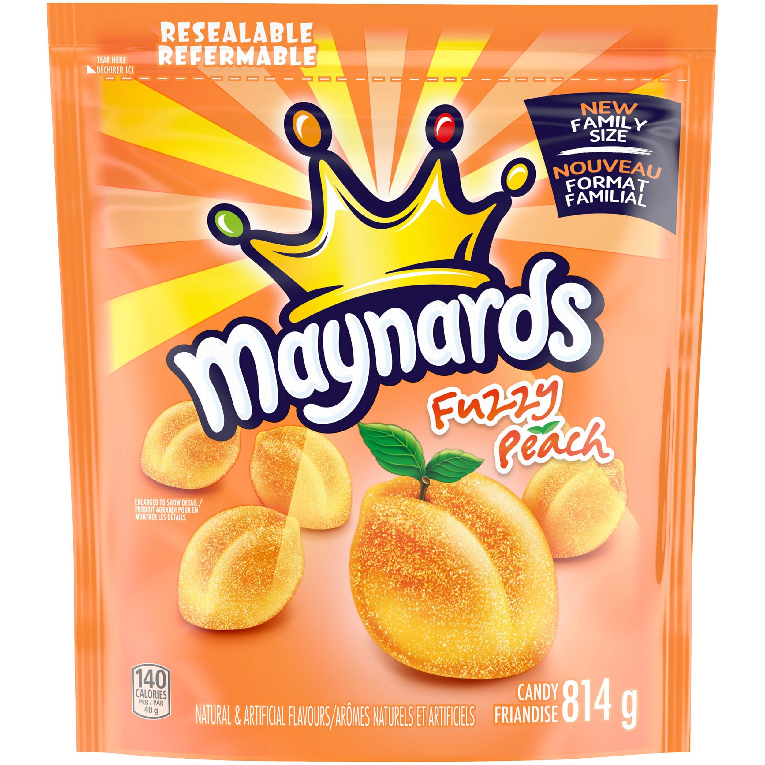 Maynards Fuzzy Peach Gummy Candy, Peach, Orange, 816-g, Chewy Candy, for Birthday/Party Favour/Halloween Front_Flat