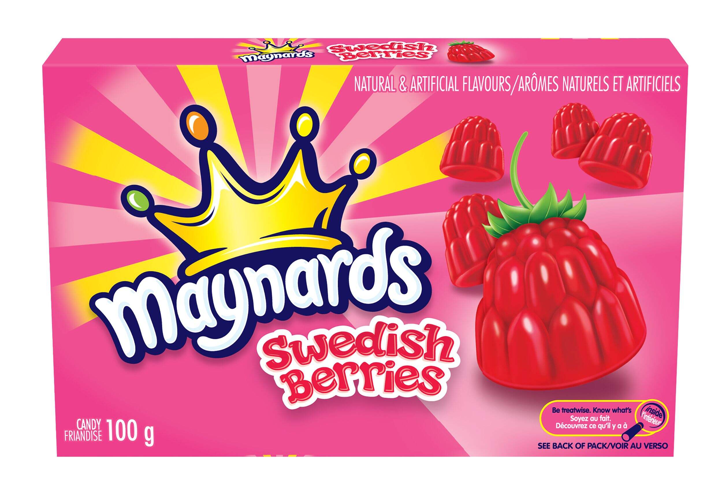 Maynards Swedish Berries Gummy Box, Strawberry, Red, 100-g, Chewy Candy for Parties, Birthday/Party Favour Front_Elevated