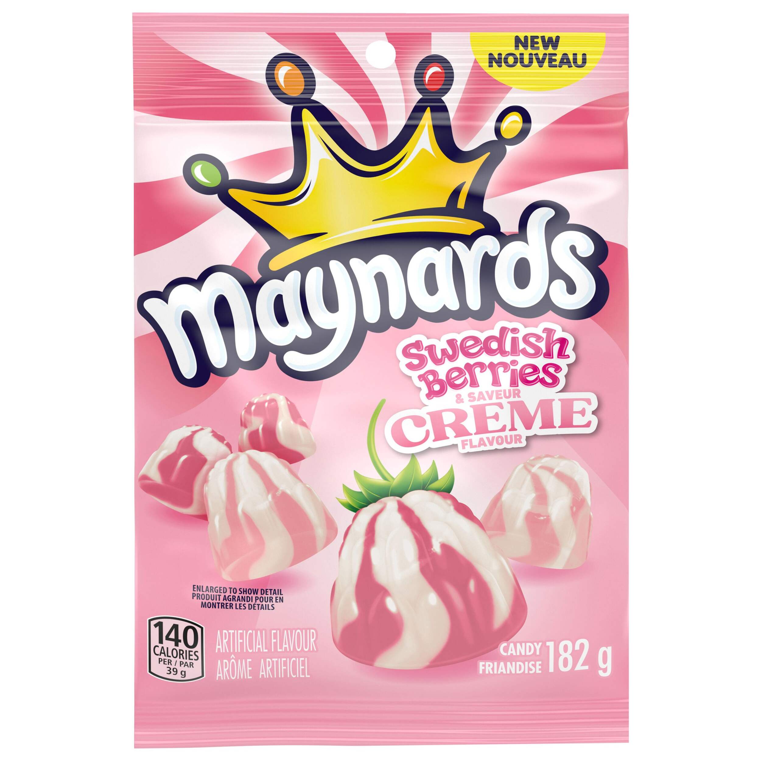 Maynards Swedish Berries Gummy, Strawberry & Cream, Pink, 182-g, Chewy Candy, for Birthday/Party Favour Front_Flat